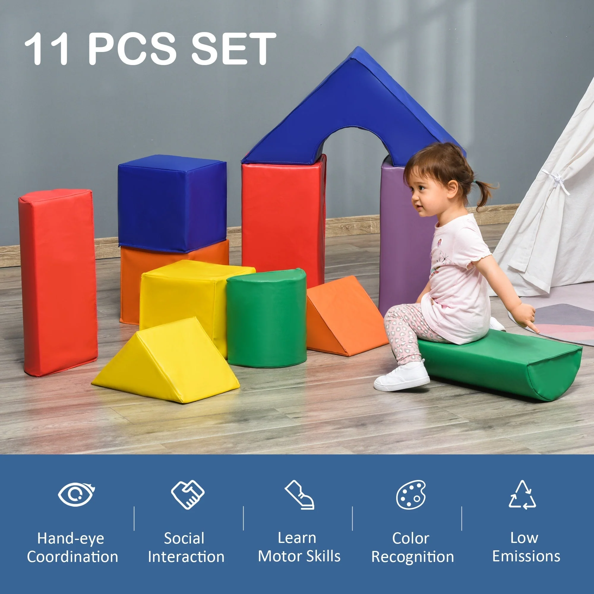 11 Piece Soft Play Blocks Toy Foam Building and Stacking Blocks for Kids - Image 4