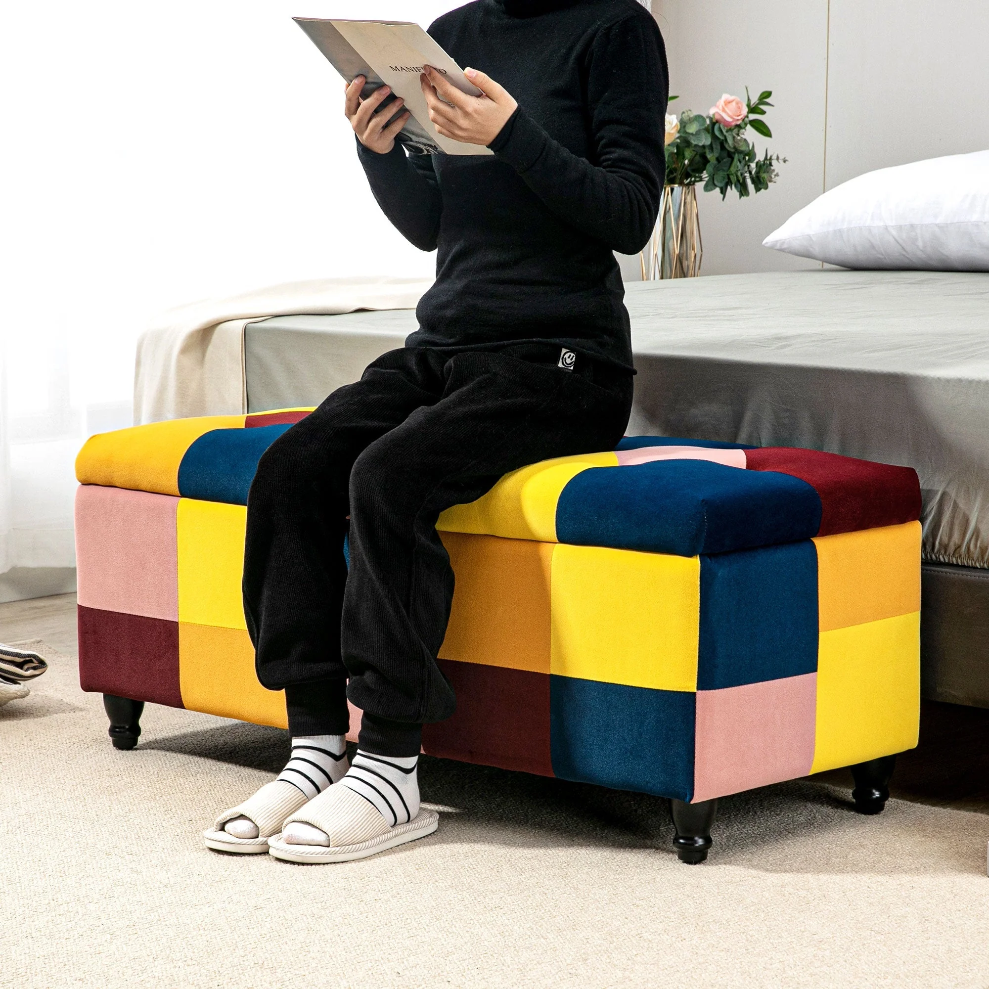 114 x 47 x 47cm Velvet Storage Ottoman - Image 6