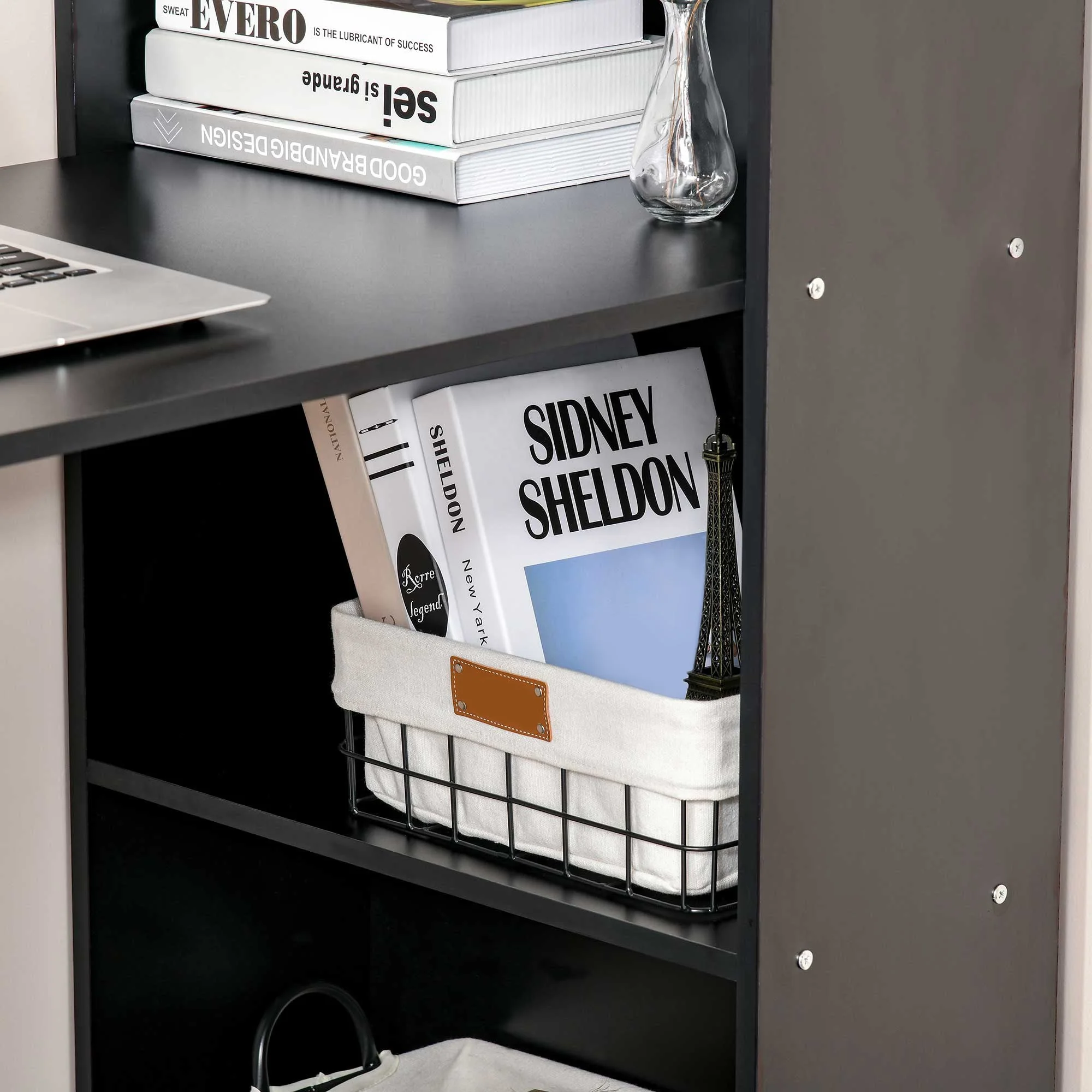 120cm Modern Computer Desk Bookshelf Study Table Workstation PC Laptop Writing Home Office 6 Shelves Black - Image 8