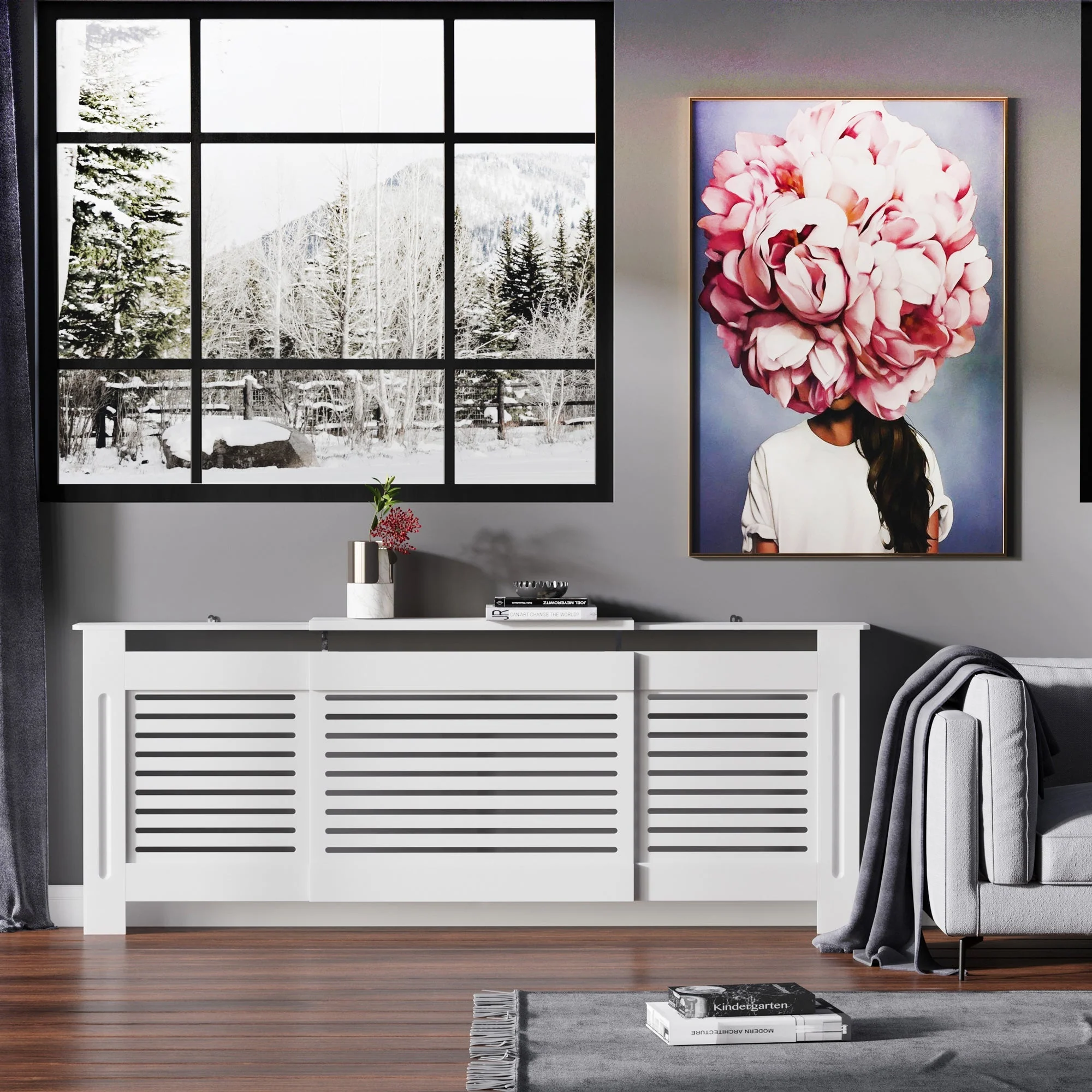145-210L x 21W x 83H cm Extendable Medium-density fibreboard Radiator Cover - White - Image 2