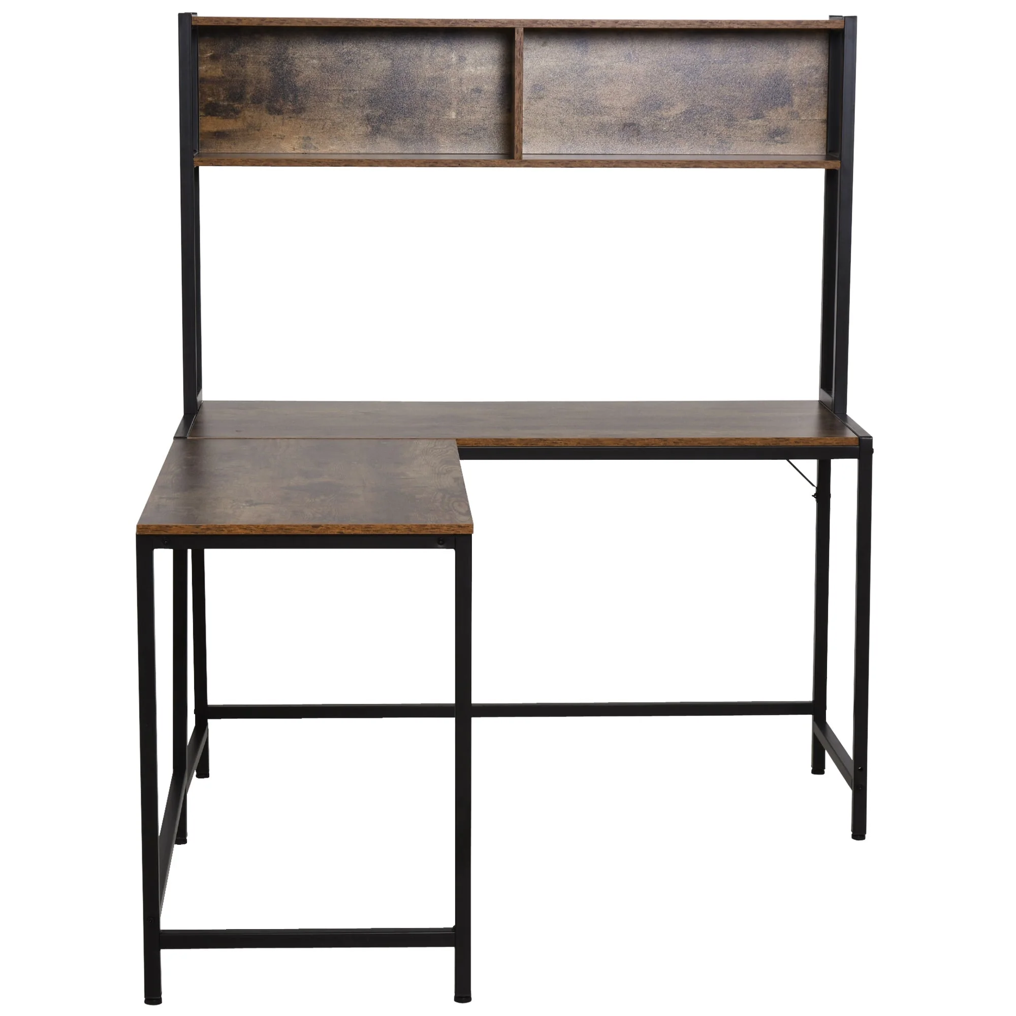 149H x 140L x 125W cm Particle Board Industrial L-Shaped Desk w Shelf - Brown & Black - Image 8
