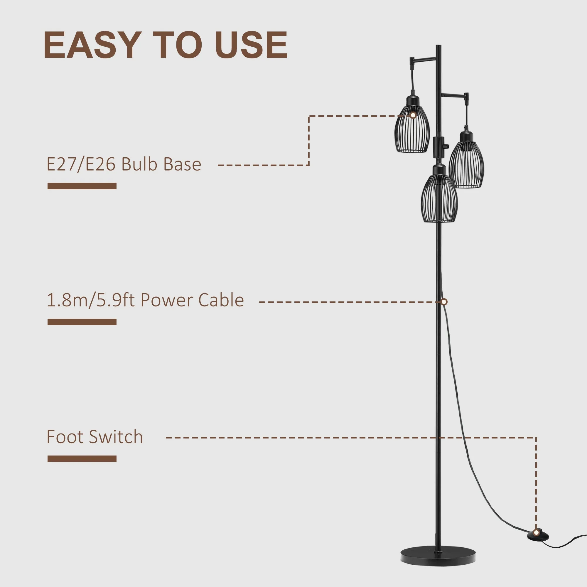 170cm Industrial 3-Light Floor Lamp - Image 6