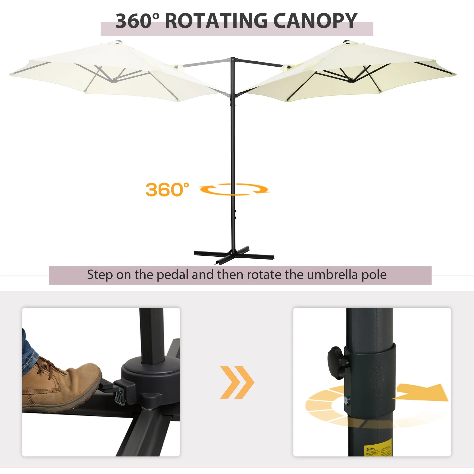 2.5M Garden Cantilever Parasol with 360° Rotation - Image 5