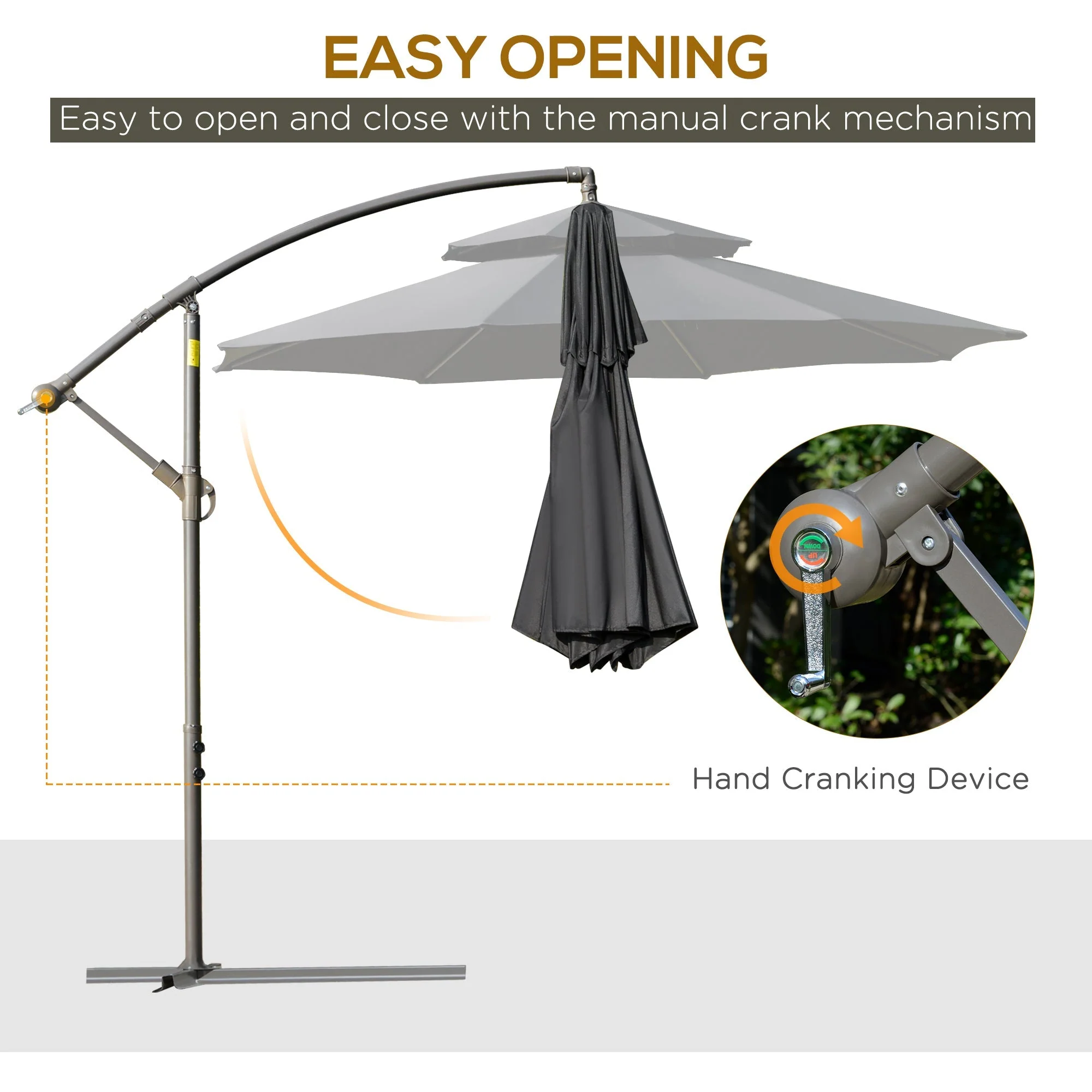 2.7m Garden Banana Parasol Cantilever Umbrella with Crank Handle - Image 4