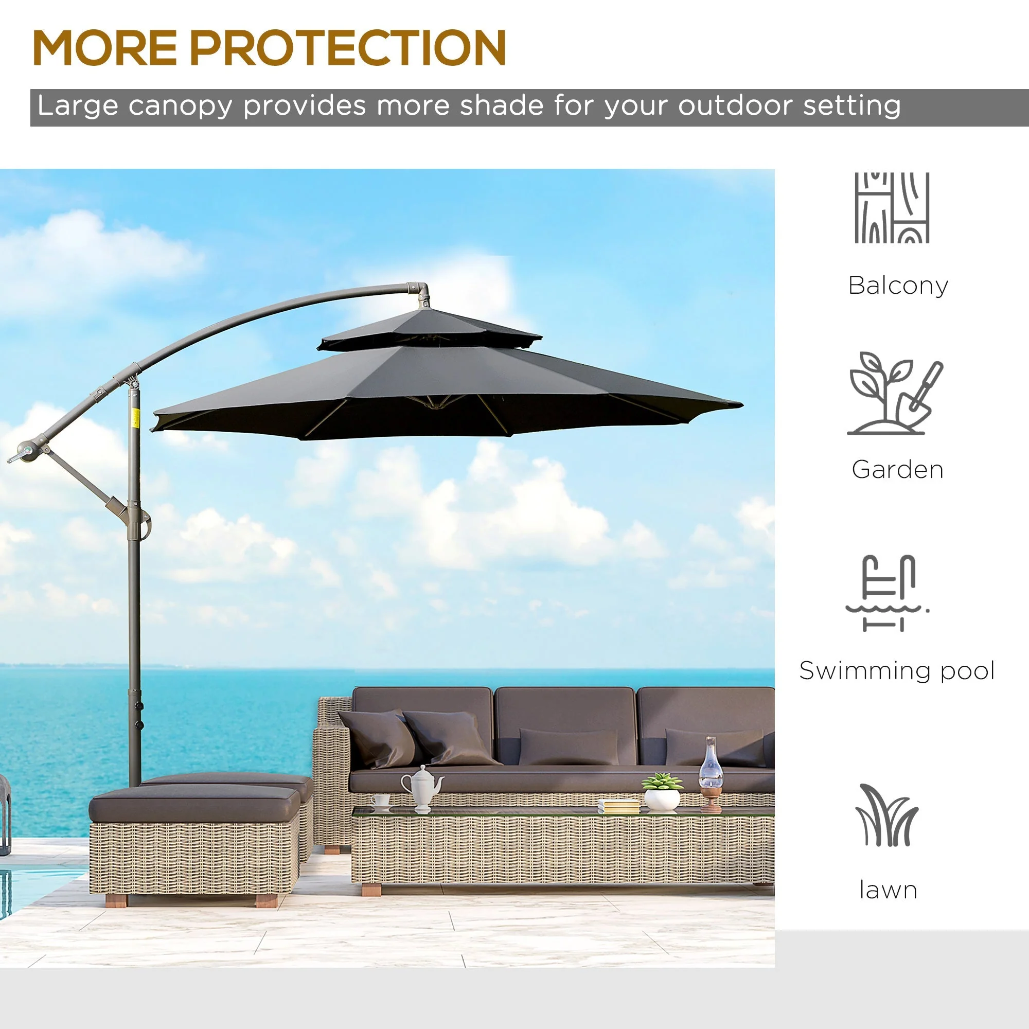 2.7m Garden Banana Parasol Cantilever Umbrella with Crank Handle - Image 7