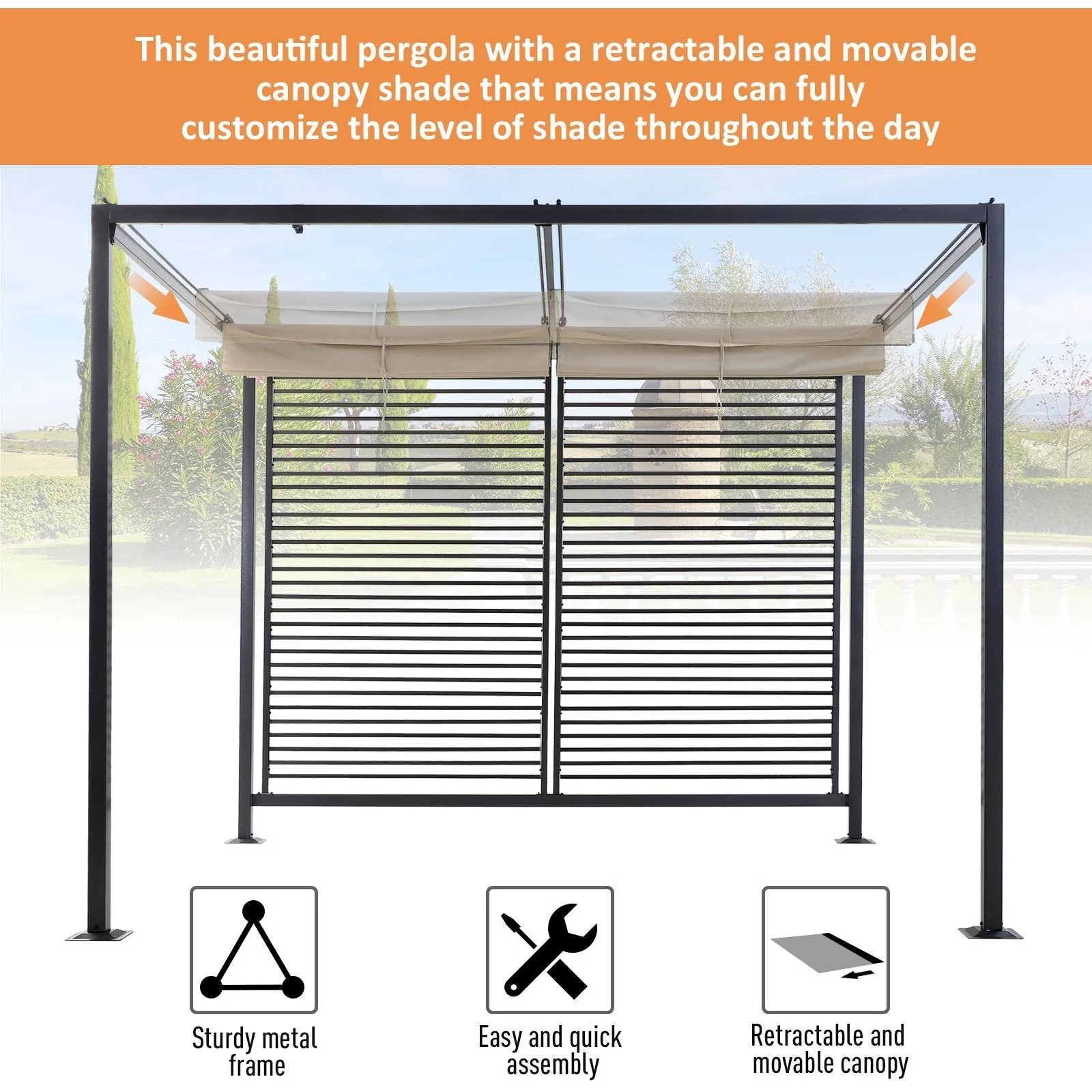 2.8 x 3M Metal Pergola Gazebo Patio Sun Shade Shelter Retractable Canopy Marquee Party BBQ Tent - Image 3