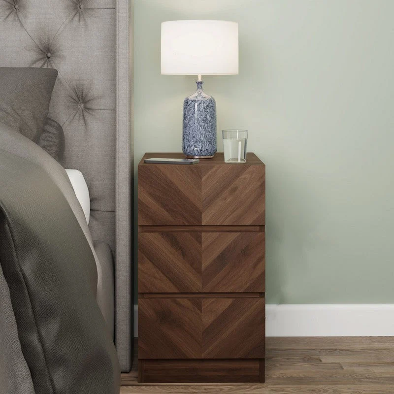 2 Catania Slim Bedside Tables Dark Brown 3 Drawers - Image 2