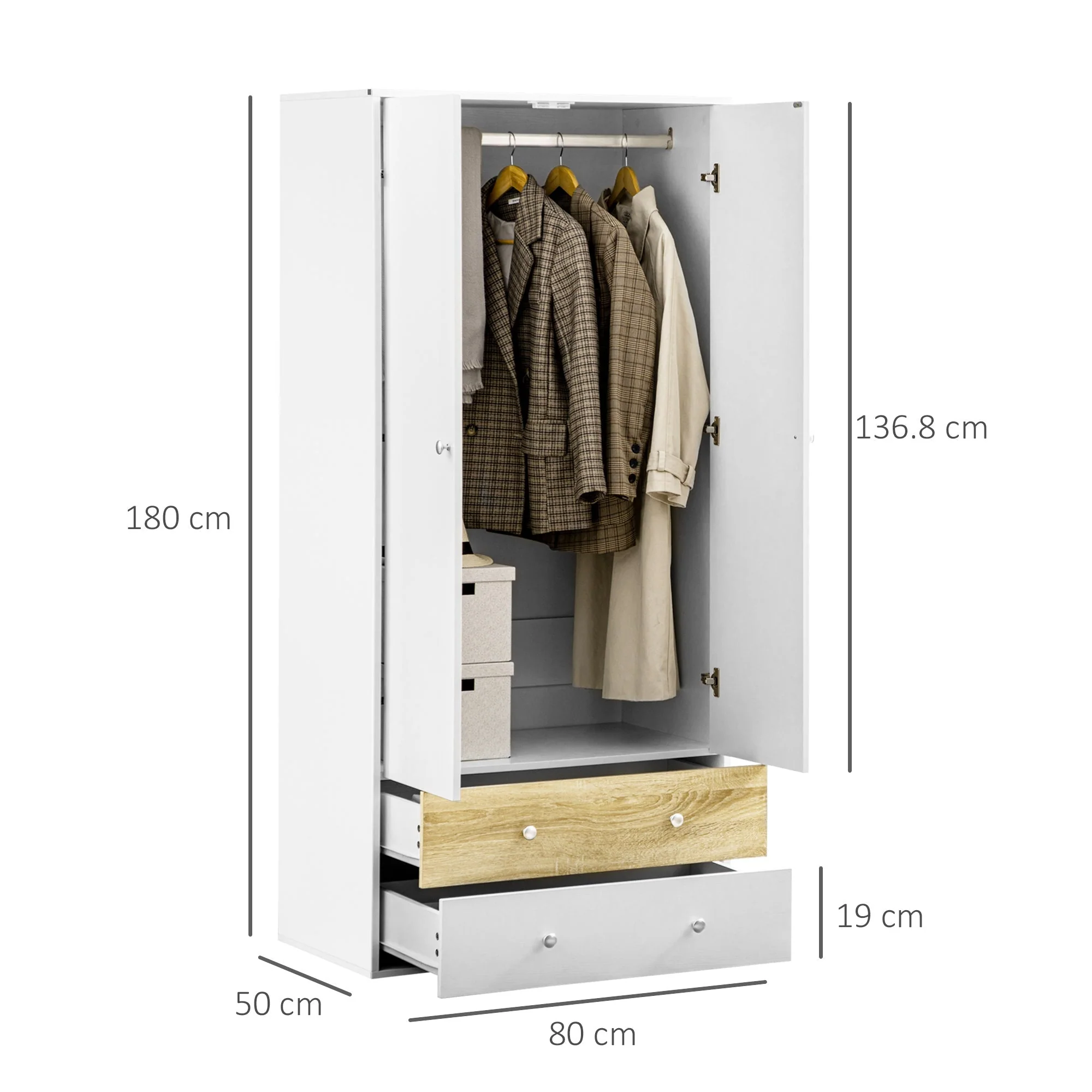 2-Door Wardrobe with 2 Drawers - Image 3
