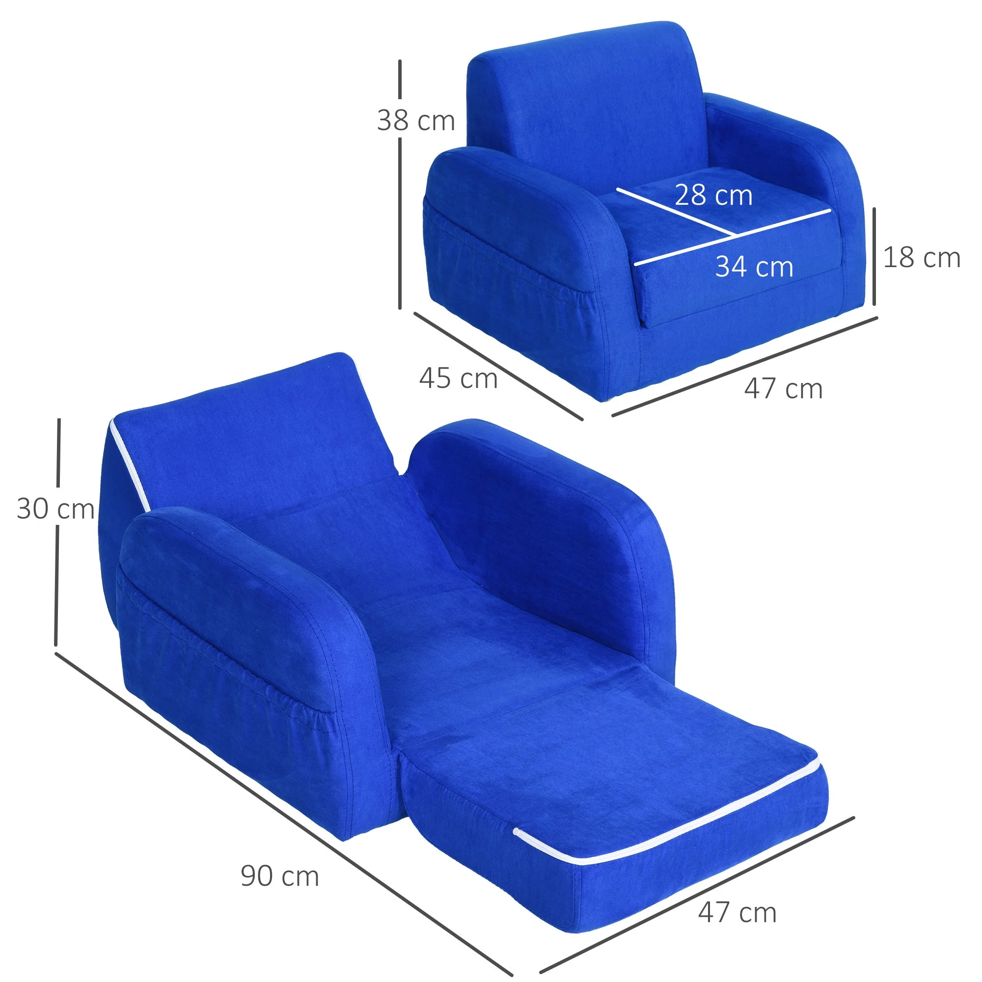 2 In 1 Kids Children Sofa Chair Bed Folding Couch Soft Flannel Foam Toddler Furniture for 3-4 years old Playroom Bedroom Living Room - Image 3