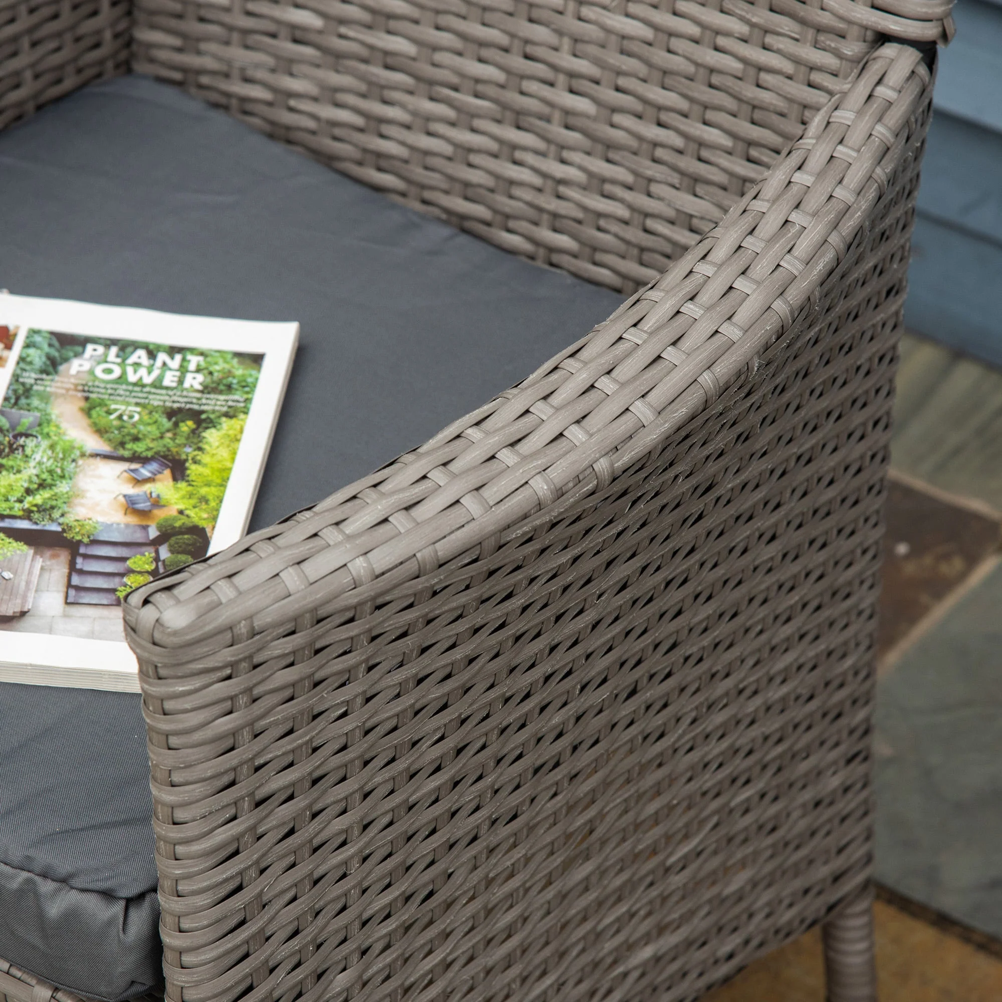 2 PC Outdoor Rattan Armchair Dining Chair Garden Patio Furniture w/ Armrests Cushions Grey - Image 8