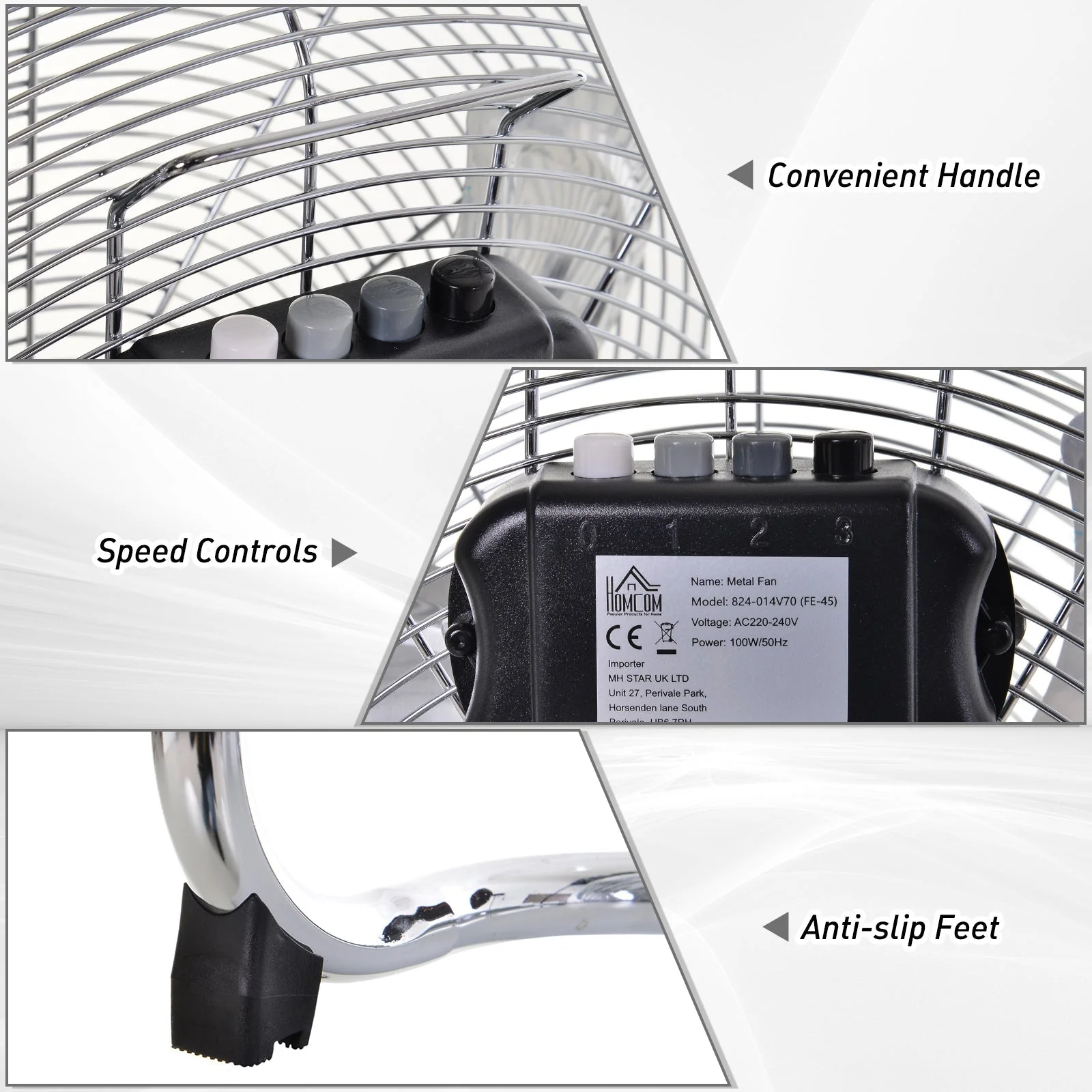 20" Chrome Metal Floor Fan with Tilting - Image 4