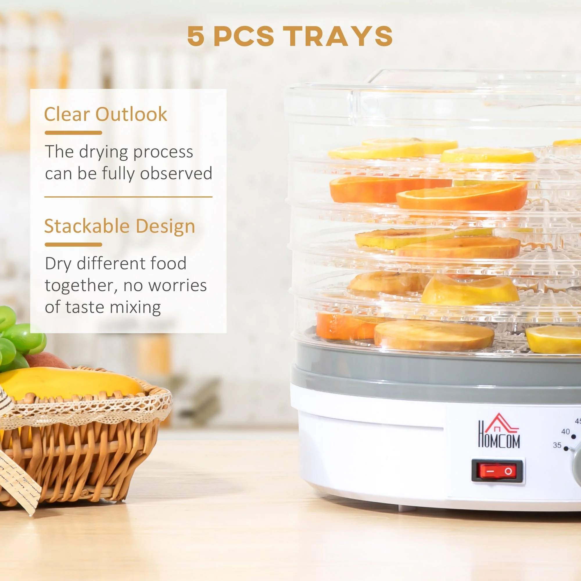 245W 5Kg Five Tray Food Dehydrator White by Homcom - Image 5