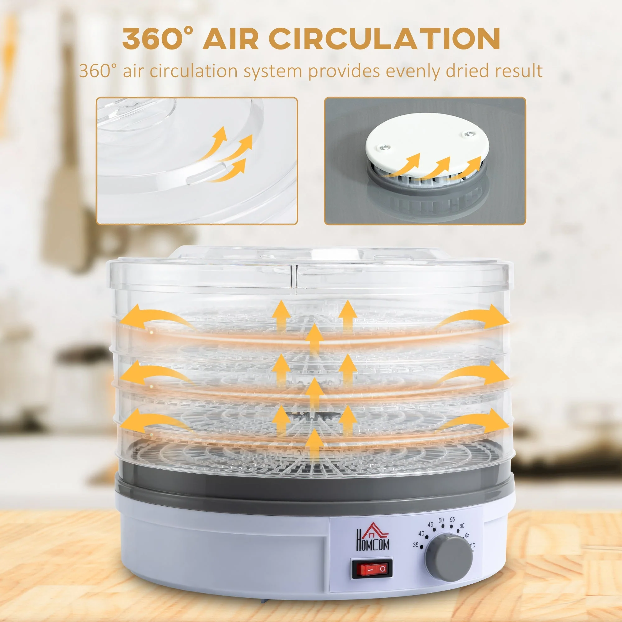 245W 5Kg Five Tray Food Dehydrator White by Homcom - Image 6