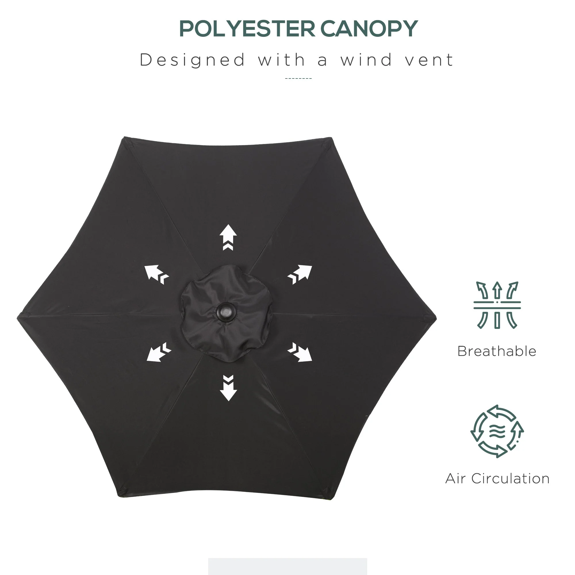 2m Aluminium Pole Garden Parasol - Black - Image 6