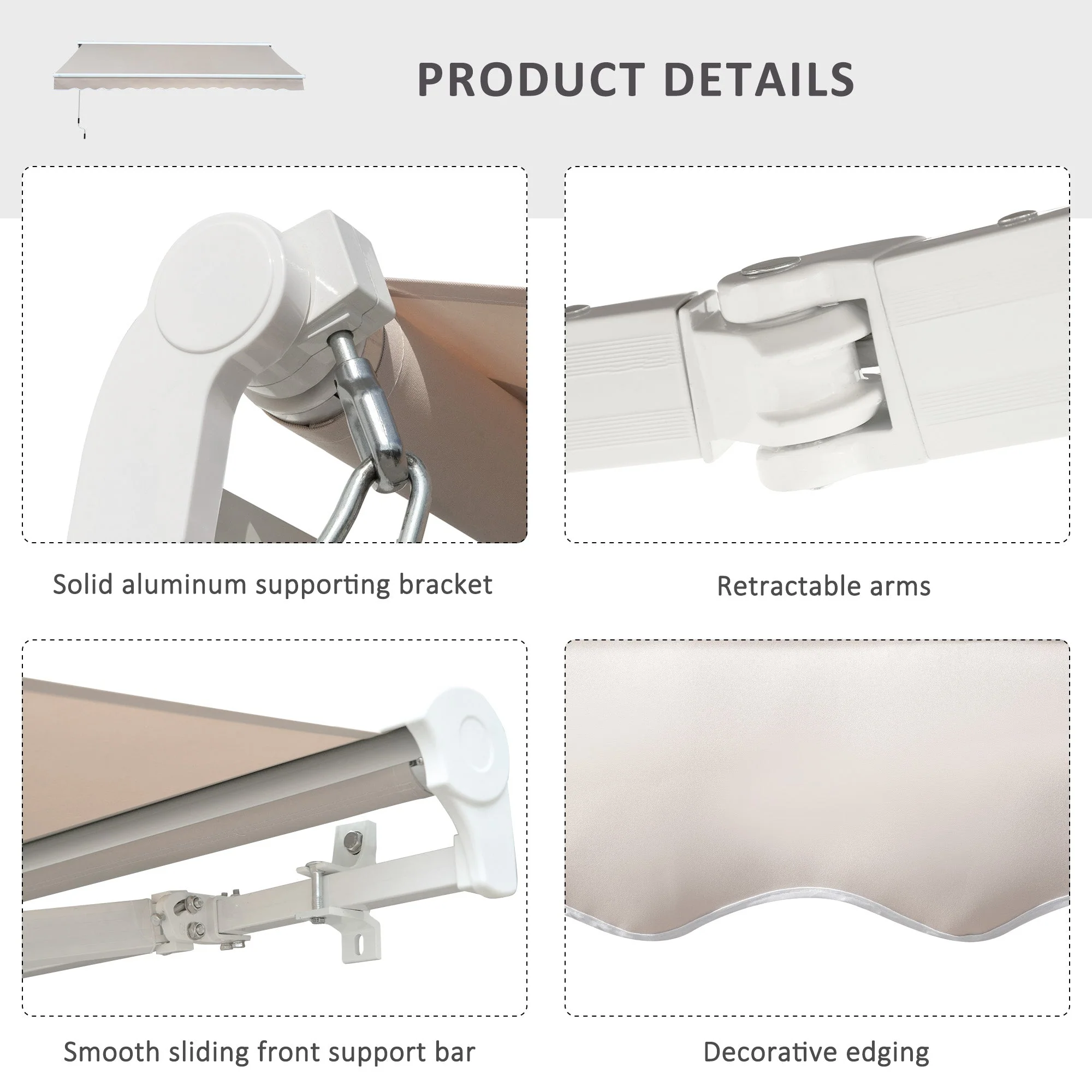 3.5Lx2.5M Retractable Manual/Electric Awning-Cream White/White - Image 6
