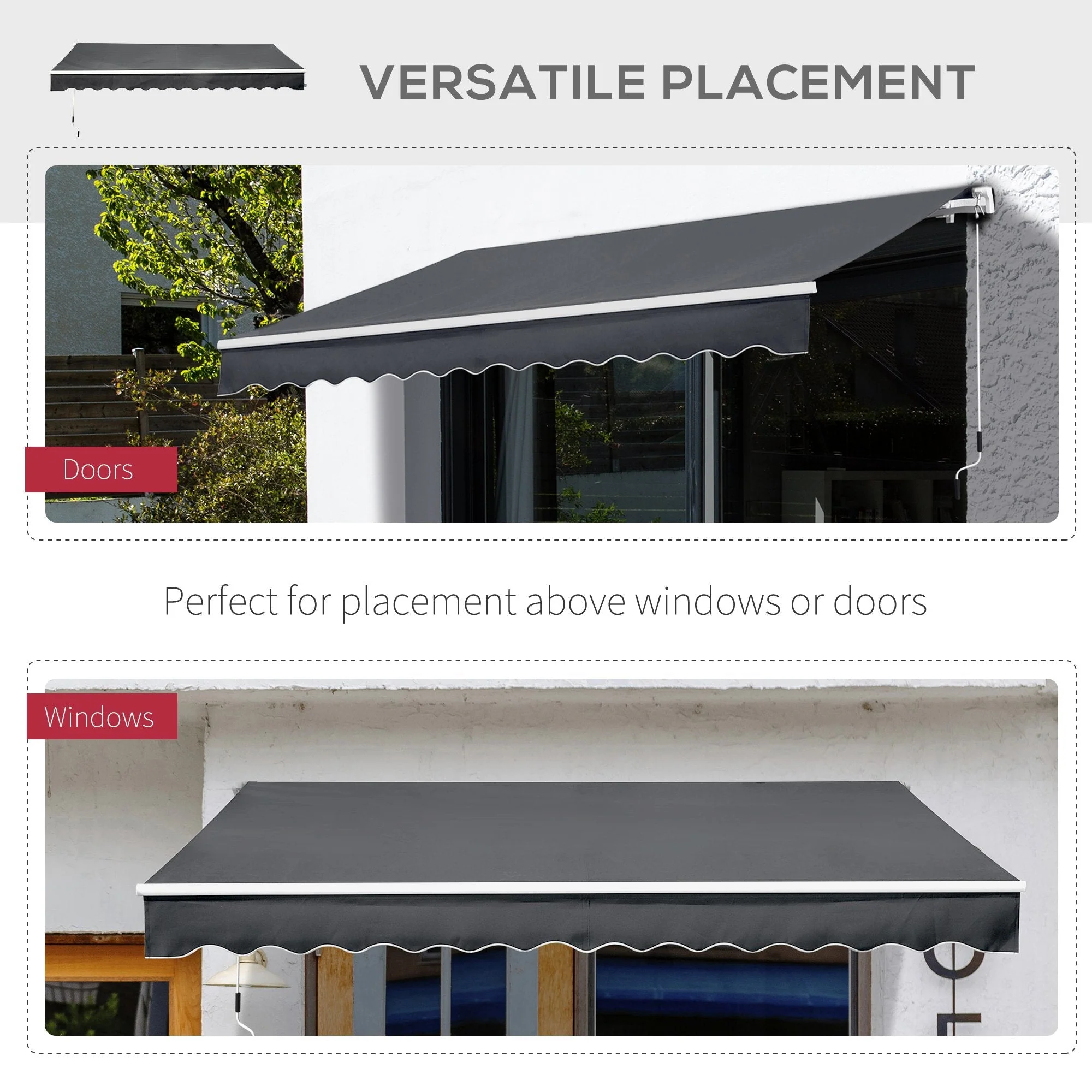 3.5M x 2.5M Manual Awning Canopy Retractable Sun Shade Shelter for Garden Patio - Image 6