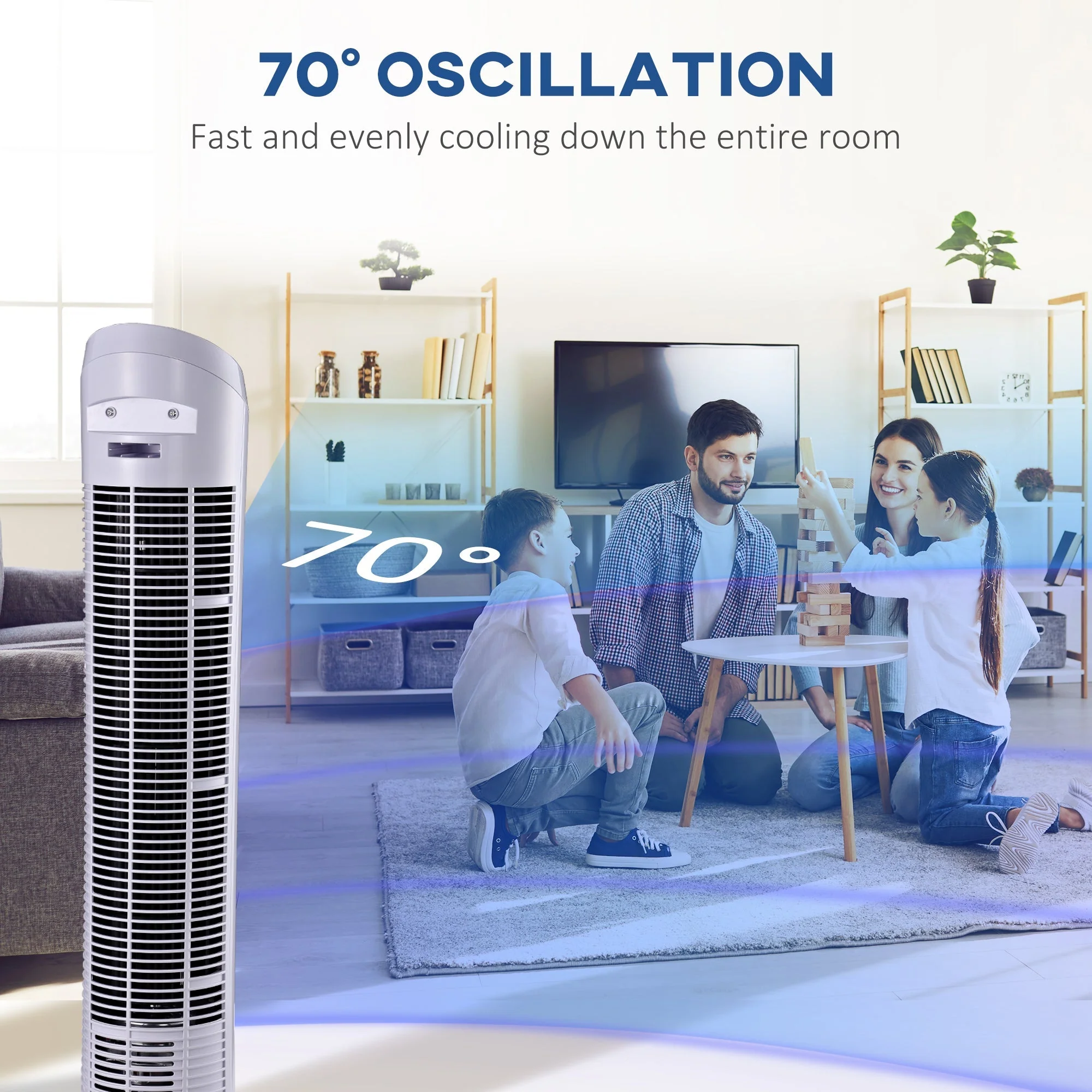 30" Oscillating Tower Fan 3 Speed Mode Ultra Slim Indoor Air Refresher Cooling Machine Noise Reduction - White - Image 6