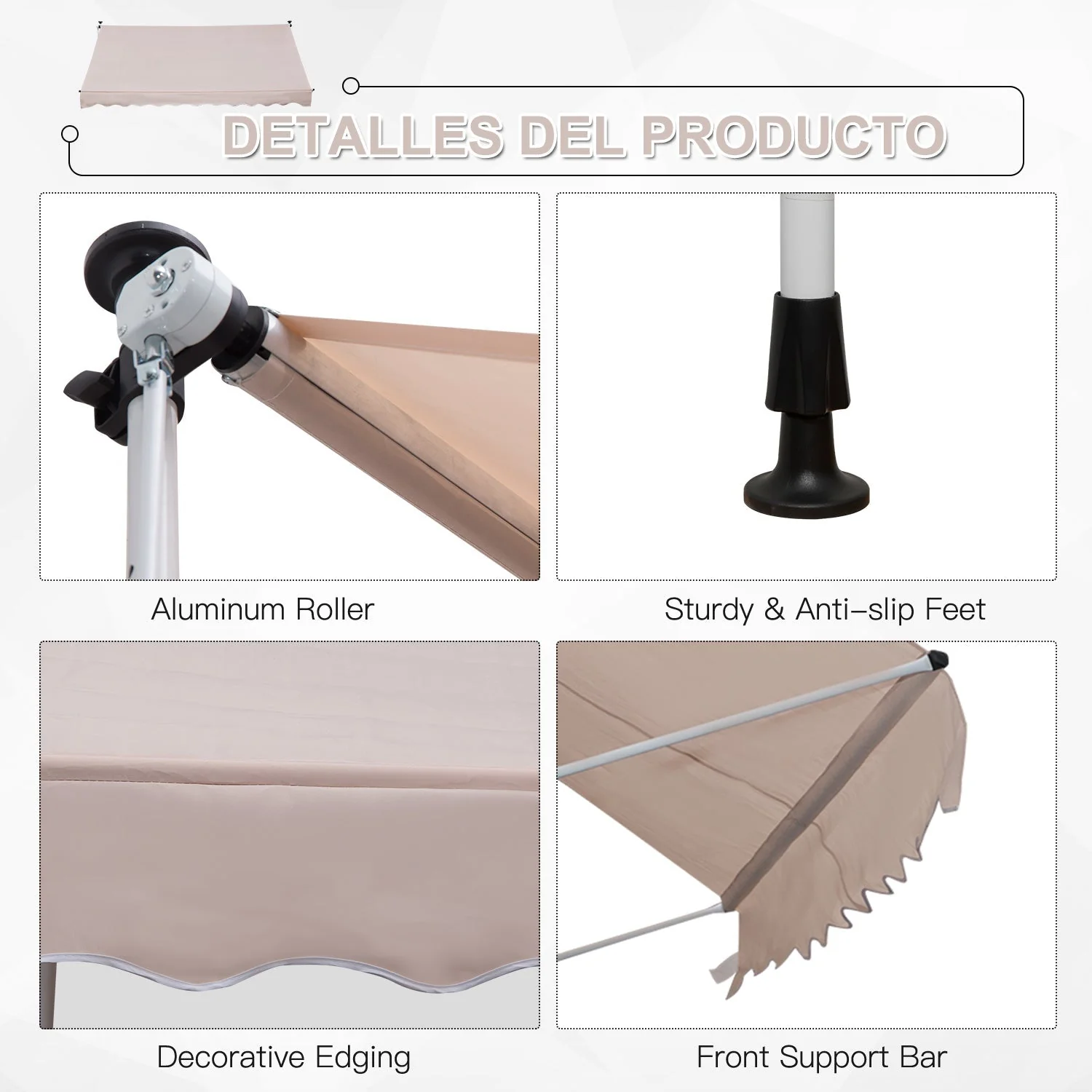 3x1.5m Adjustable Outdoor Aluminium Frame Awning Beige - Image 6