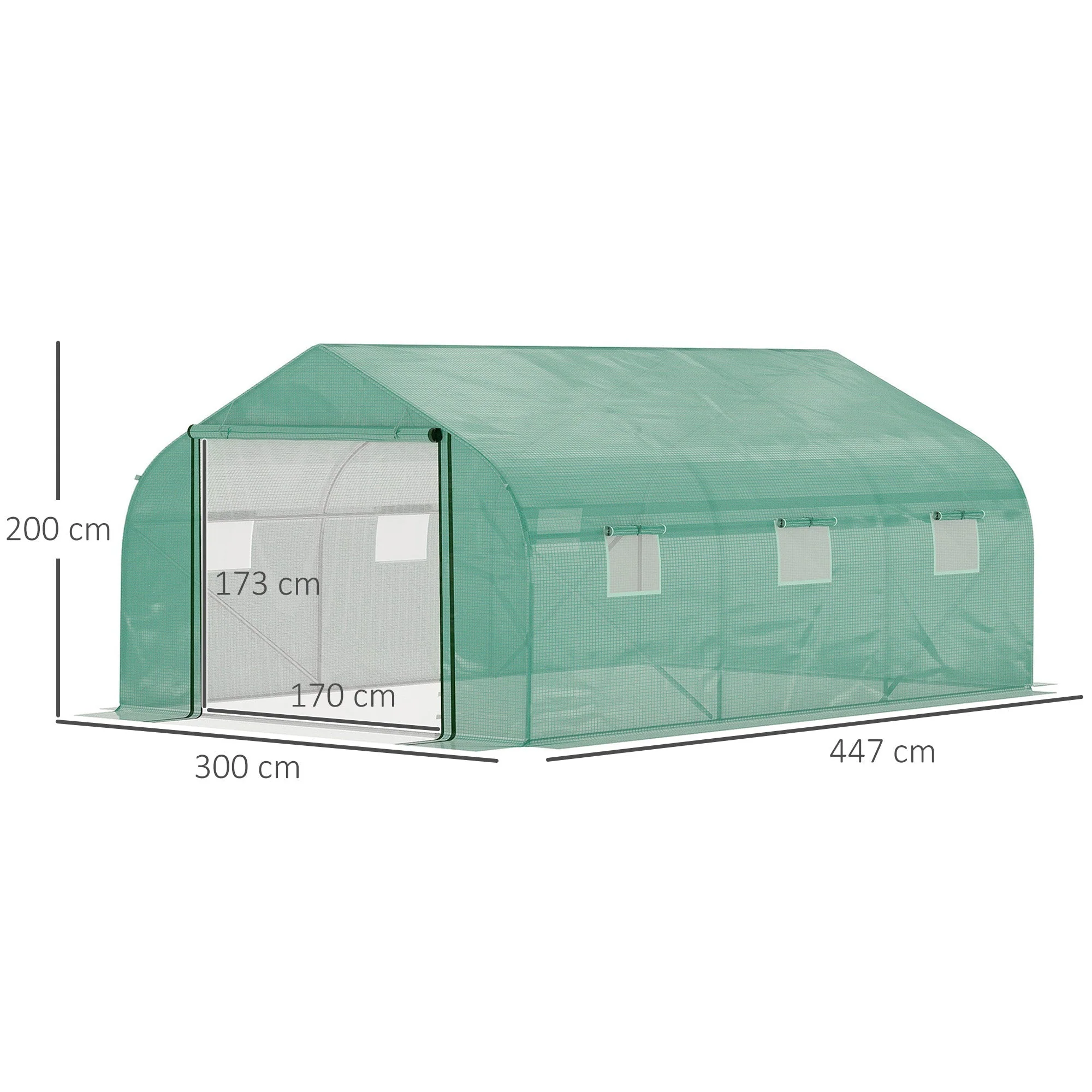 4.47 x 3 x 2m Walk-in Tunnel Greenhouse w/ Roll Up Door and 6 Windows - Image 3