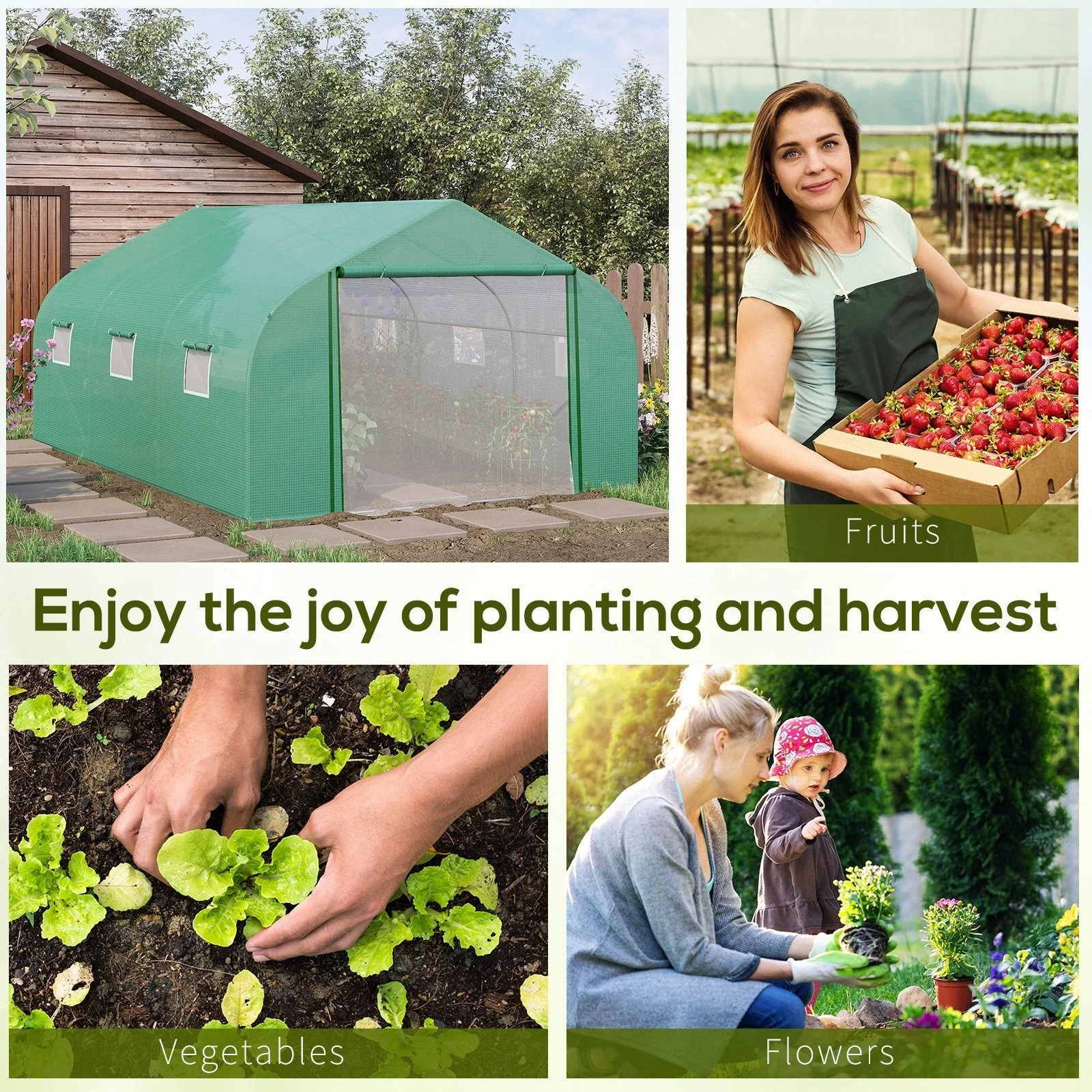 4.47 x 3 x 2m Walk-in Tunnel Greenhouse w/ Roll Up Door and 6 Windows - Image 7