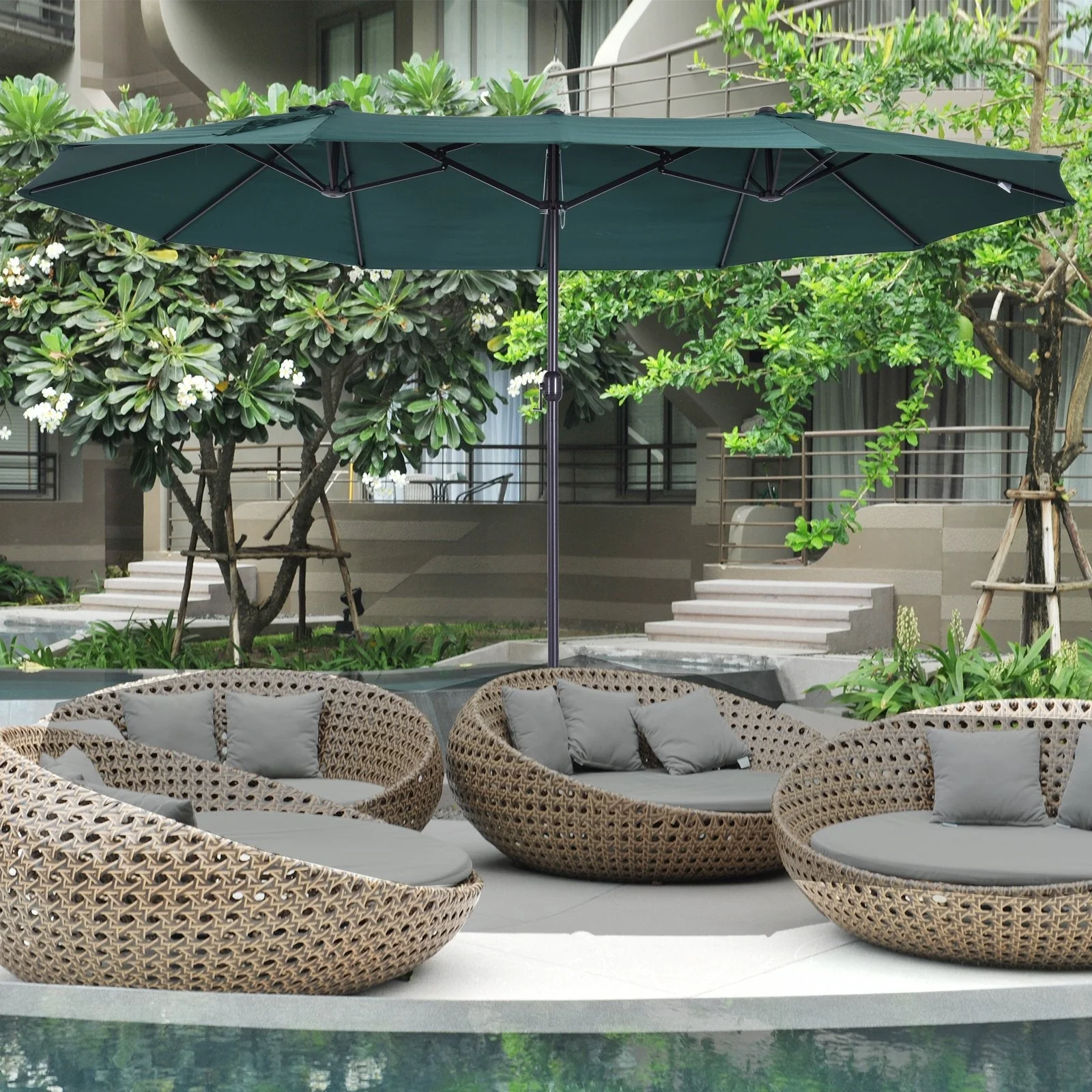 4.6m Garden Parasol Double-Sided Sun Umbrella Patio Market Shelter Canopy Shade Outdoor Green - Image 4