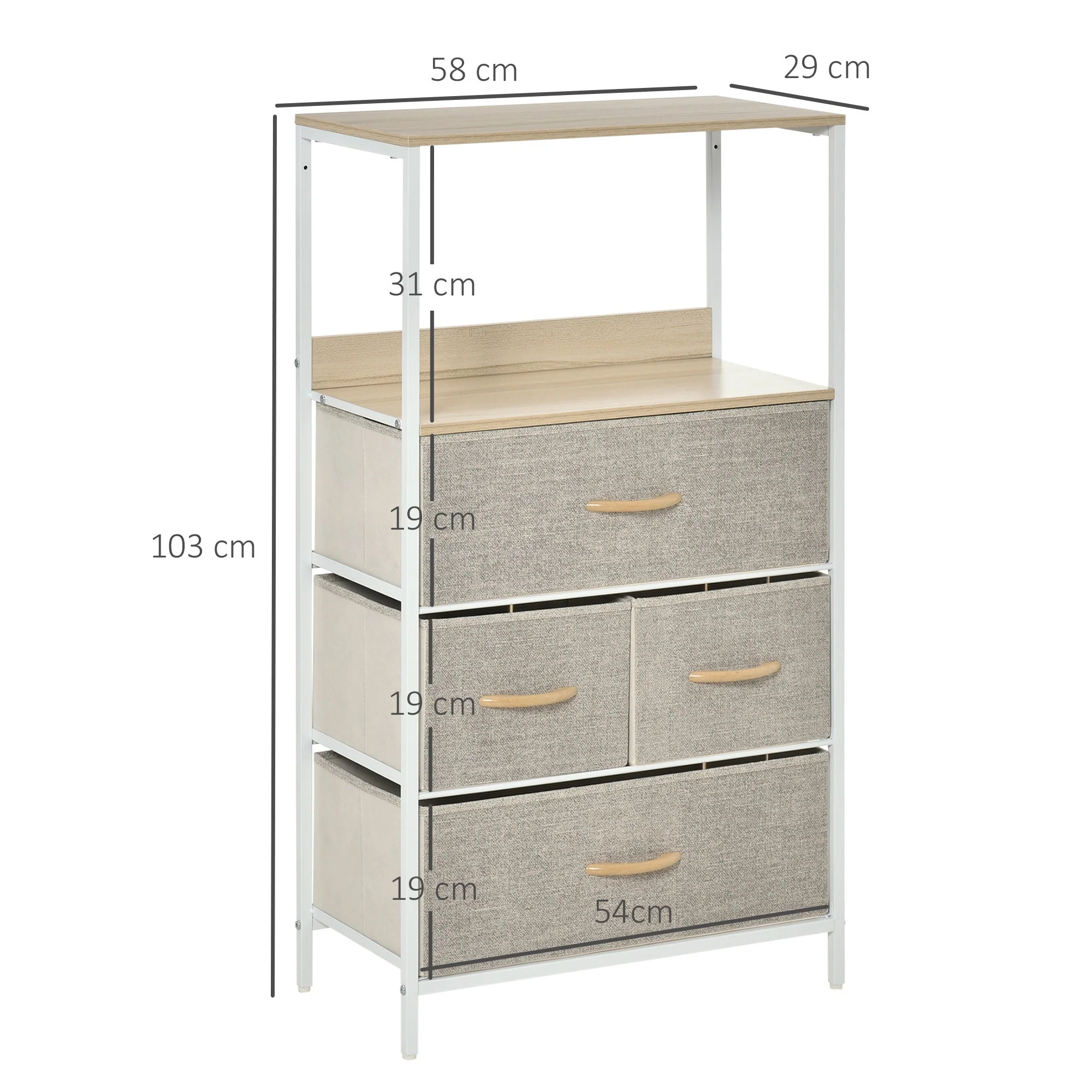 4 Drawer Storage Chest Unit Home Cabinet w/ Shelves Home Living Room Bedroom Entryway Living Furniture White - Image 3