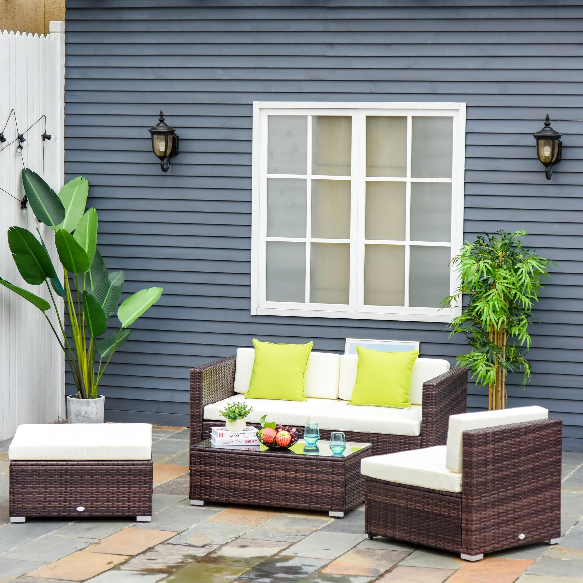 4 Seater Rattan Sofa Set Garden Outdoor Sectional Sofa Coffee Table Combo Patio Furniture-Brown - Image 2