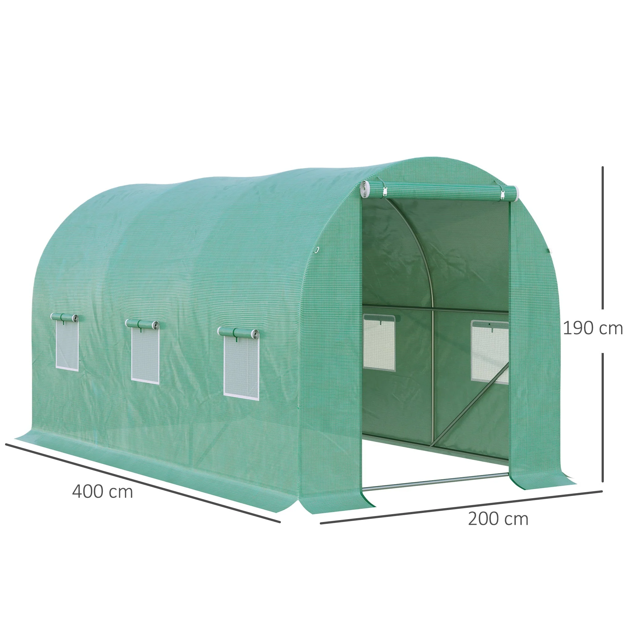 4L x 2W x 2H M Greenhouse Walk-in Polytunnel Outdoor Garden Flower Vegetable Planter 25mm Diameter Galvanised Steel Frame w/ Zipped Door - Image 3