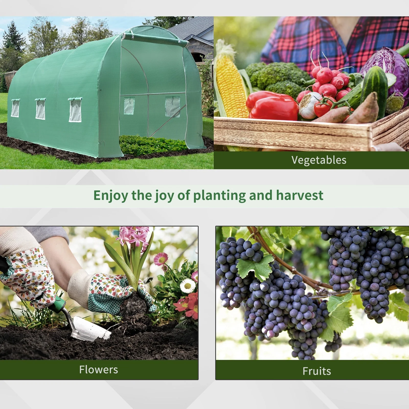 4L x 2W x 2H M Greenhouse Walk-in Polytunnel Outdoor Garden Flower Vegetable Planter 25mm Diameter Galvanised Steel Frame w/ Zipped Door - Image 6