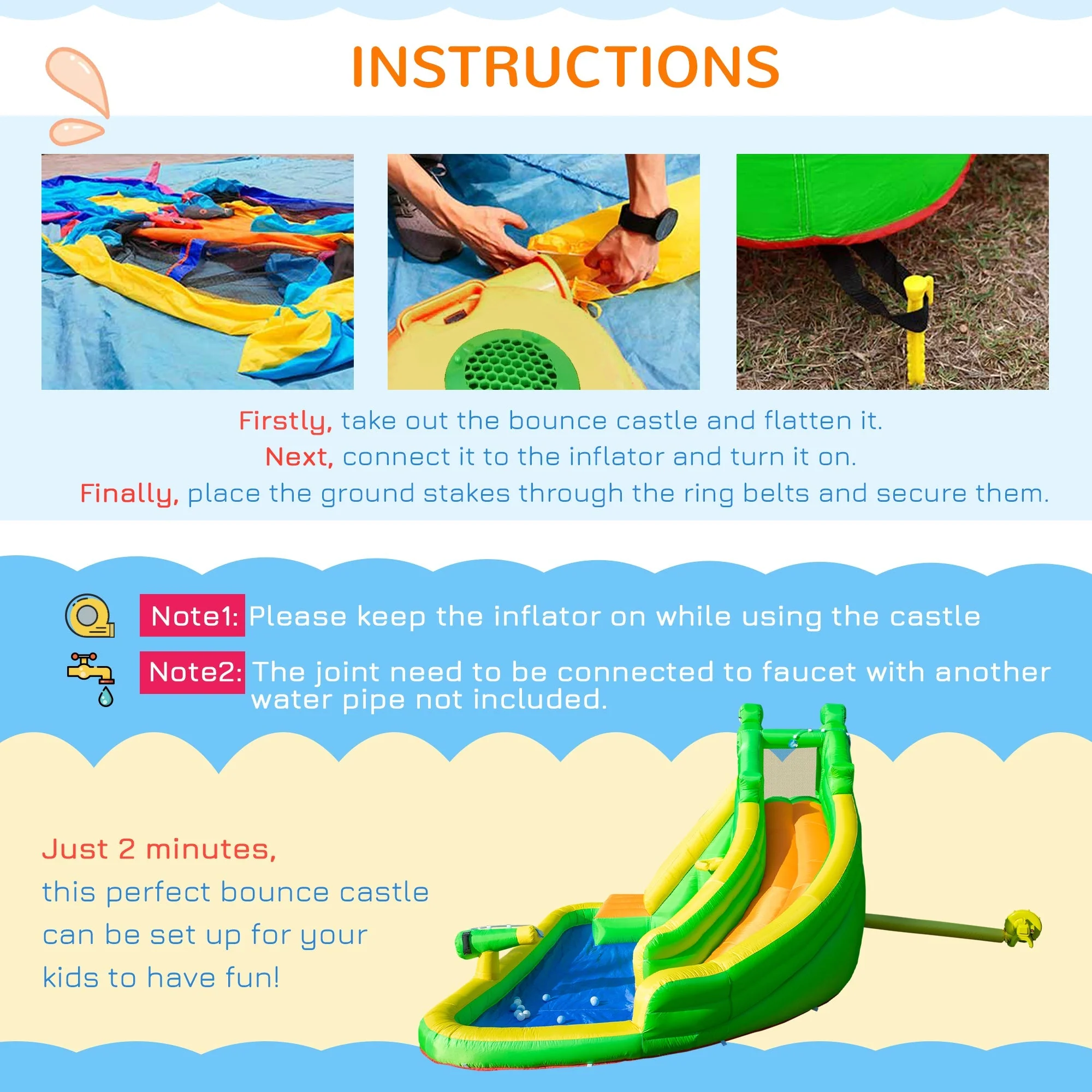 5 in 1 Kids Bouncy Castle Large Crocodile Style Inflatable House Slide Basket Water Pool Gun Climbing Wall with Blower Carrybag for Kids Age 3-8 - Image 5