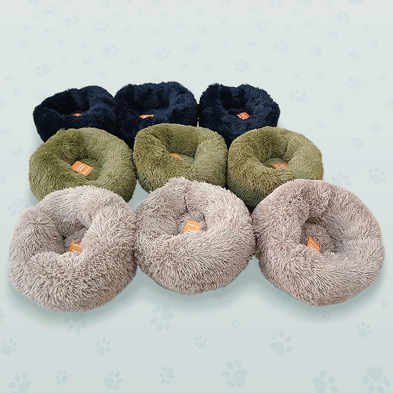 60x26 Blue Black Fluffy Donut Pet Bed - Image 2