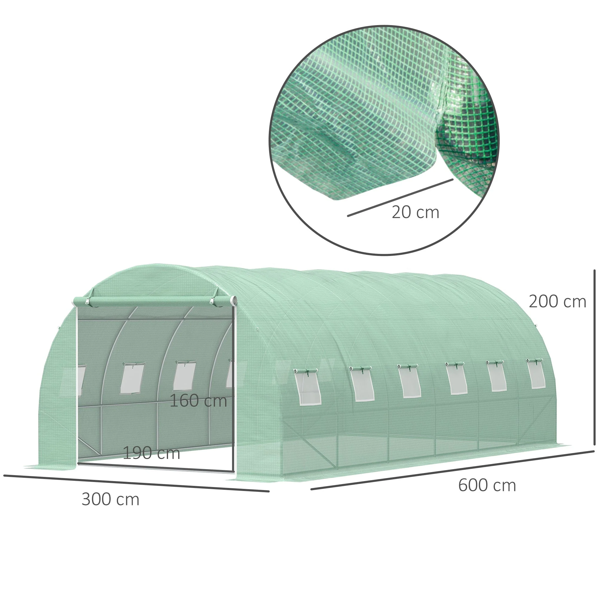 6L x 3W x 2H M Greenhouse Walk-in Polytunnel Outdoor Garden Flower Vegetable Planter 25mm Diameter Galvanised Steel Frame w/ Zipped Door - Image 3