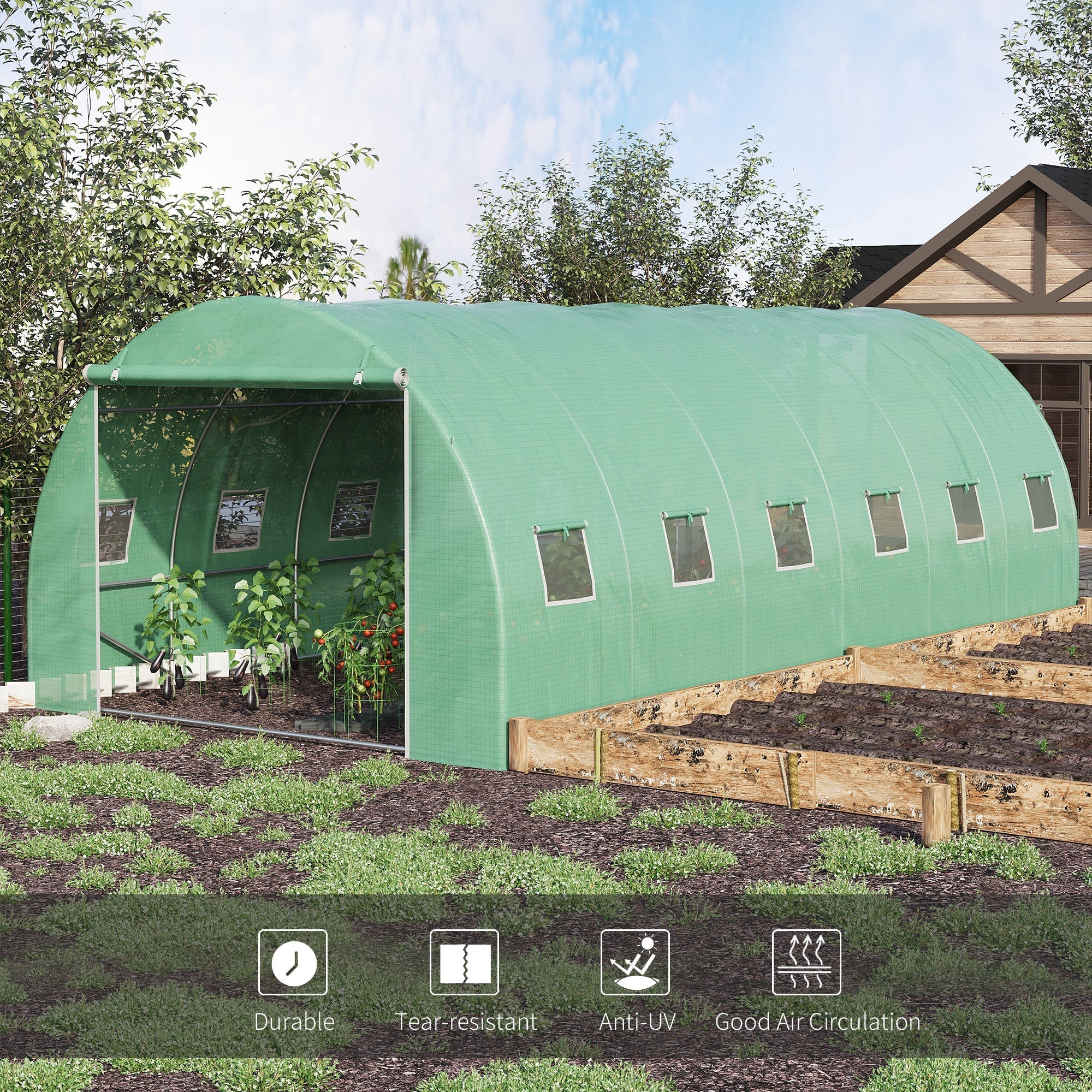 6L x 3W x 2H M Greenhouse Walk-in Polytunnel Outdoor Garden Flower Vegetable Planter 25mm Diameter Galvanised Steel Frame w/ Zipped Door - Image 6