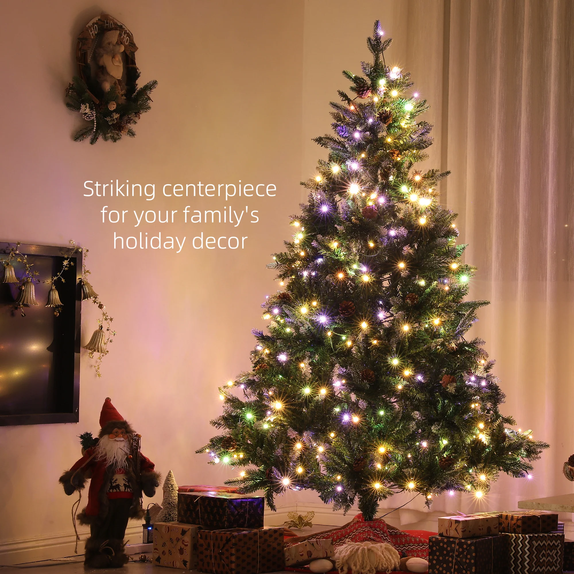 7ft Prelit Christmas Tree Artificial - White Frosted Green with LED Lights Multicoloured 1466 Tips - Image 4