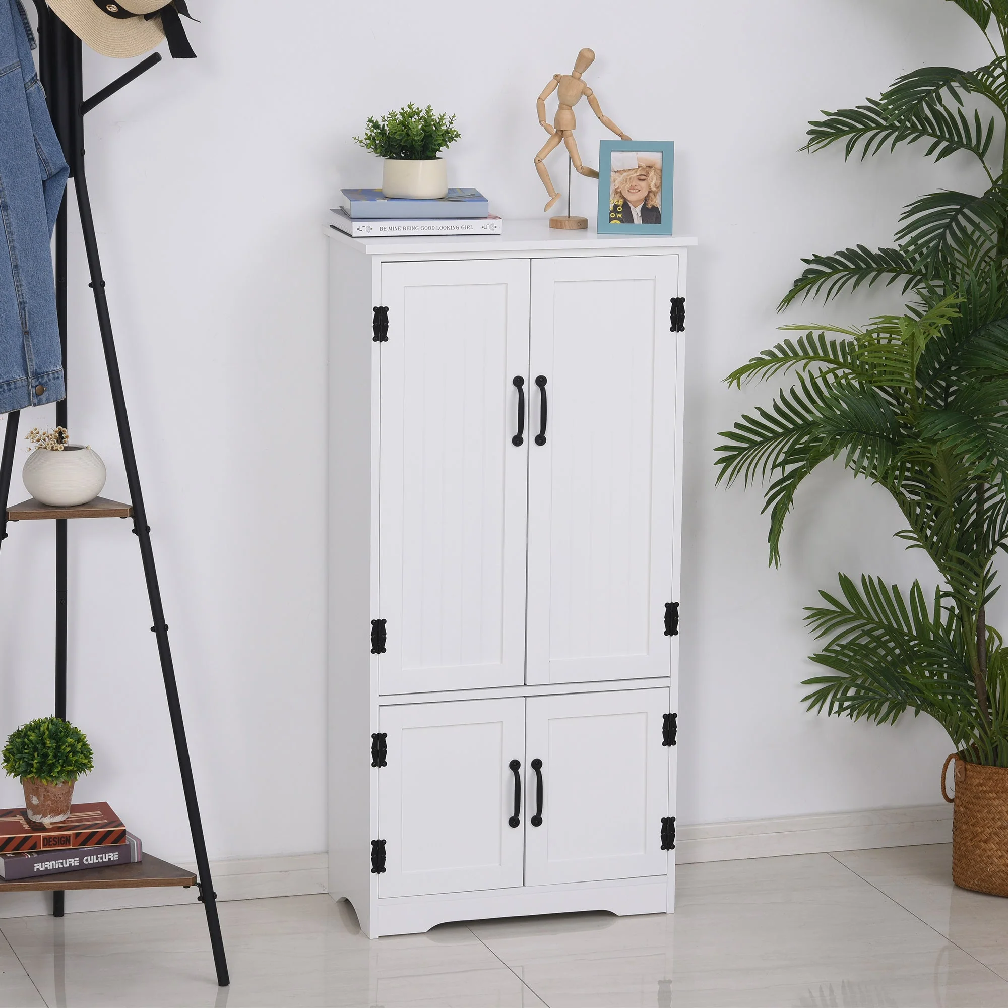 Accent Floor Storage Cabinet Kitchen Cupboard with Adjustable Shelves and 2 Lower Doors - Image 2