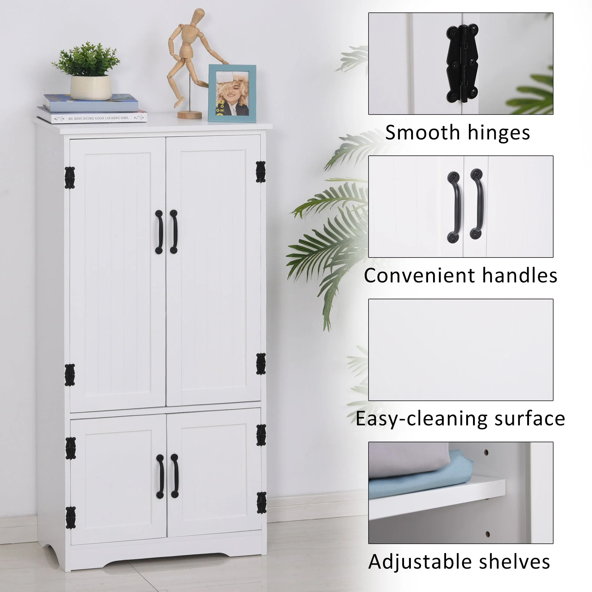 Accent Floor Storage Cabinet Kitchen Cupboard with Adjustable Shelves and 2 Lower Doors - Image 7