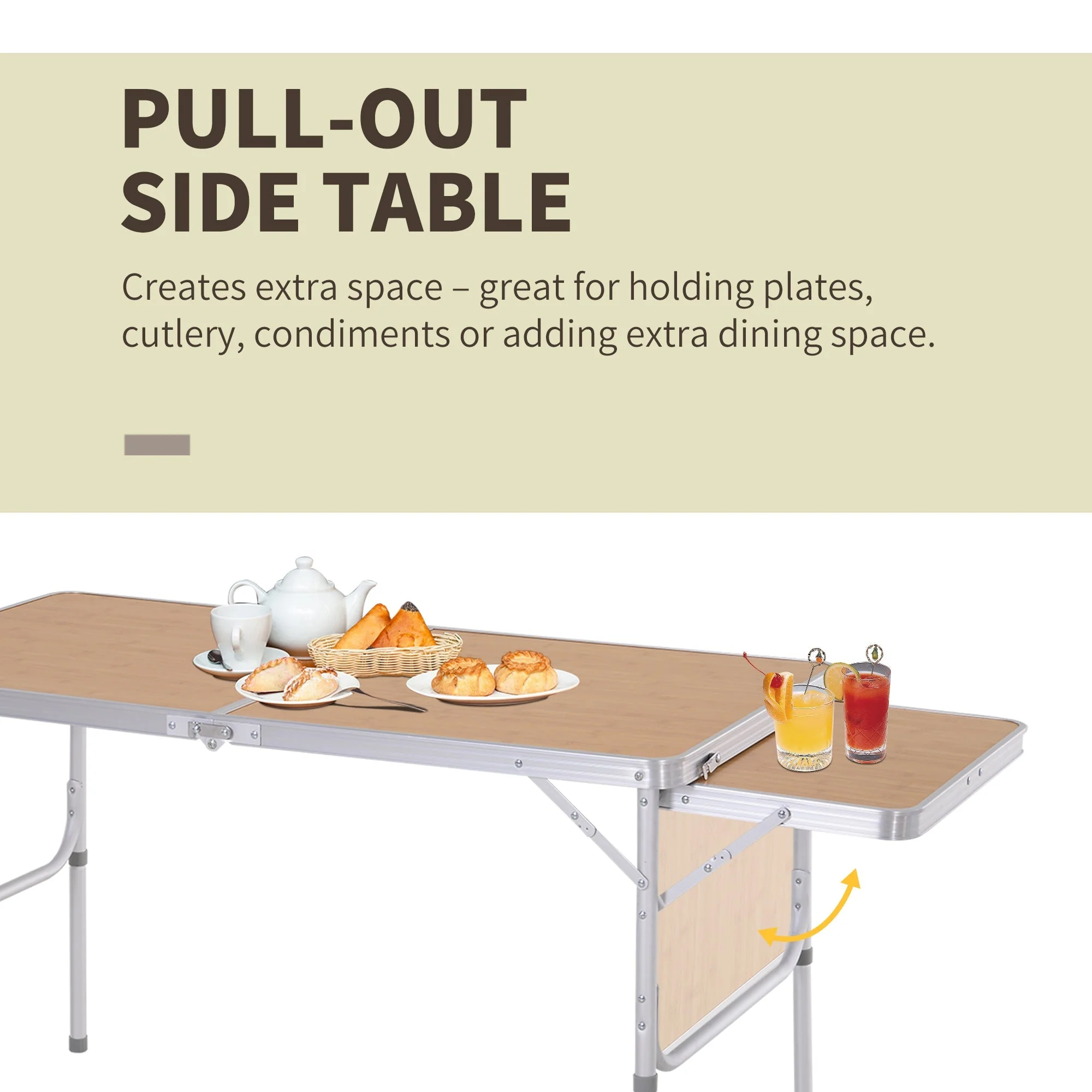 Aluminium Medium-density fibreboard-Top 4ft Folding Portable Outdoor Table Silver - Image 5