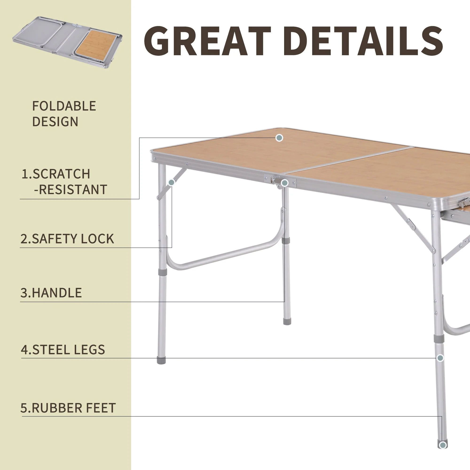 Aluminium Medium-density fibreboard-Top 4ft Folding Portable Outdoor Table Silver - Image 6