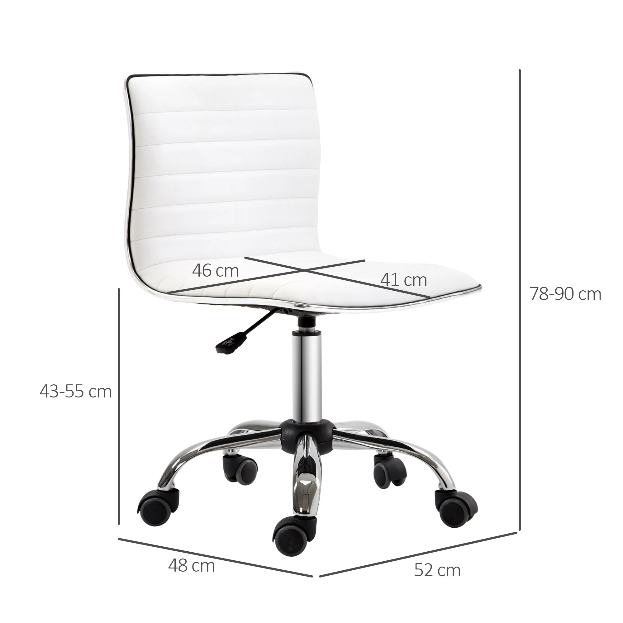 Armless Mid-Back Adjustable Office Chair-White - Image 3