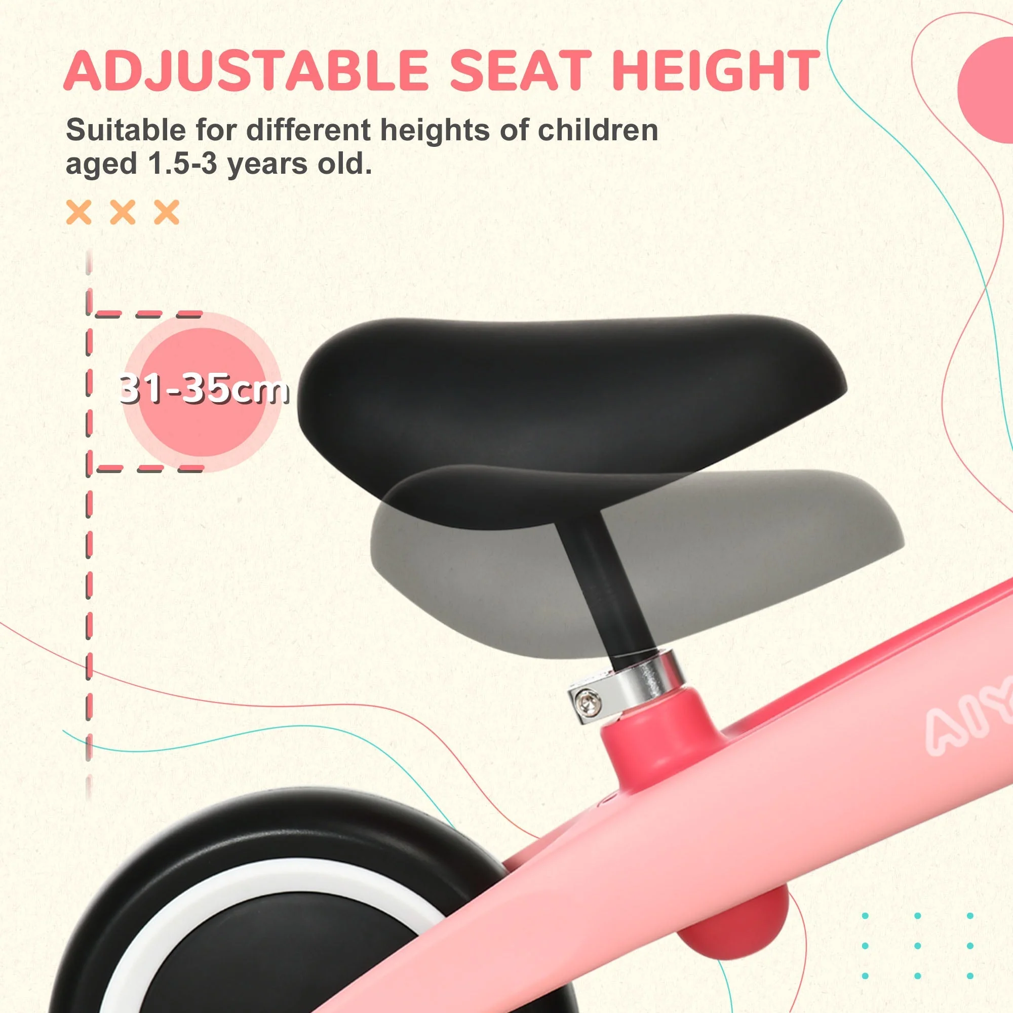 Balance Bike With Adjustable Seat 1.5 To 3 Years Pink by Aiyaplay - Image 5
