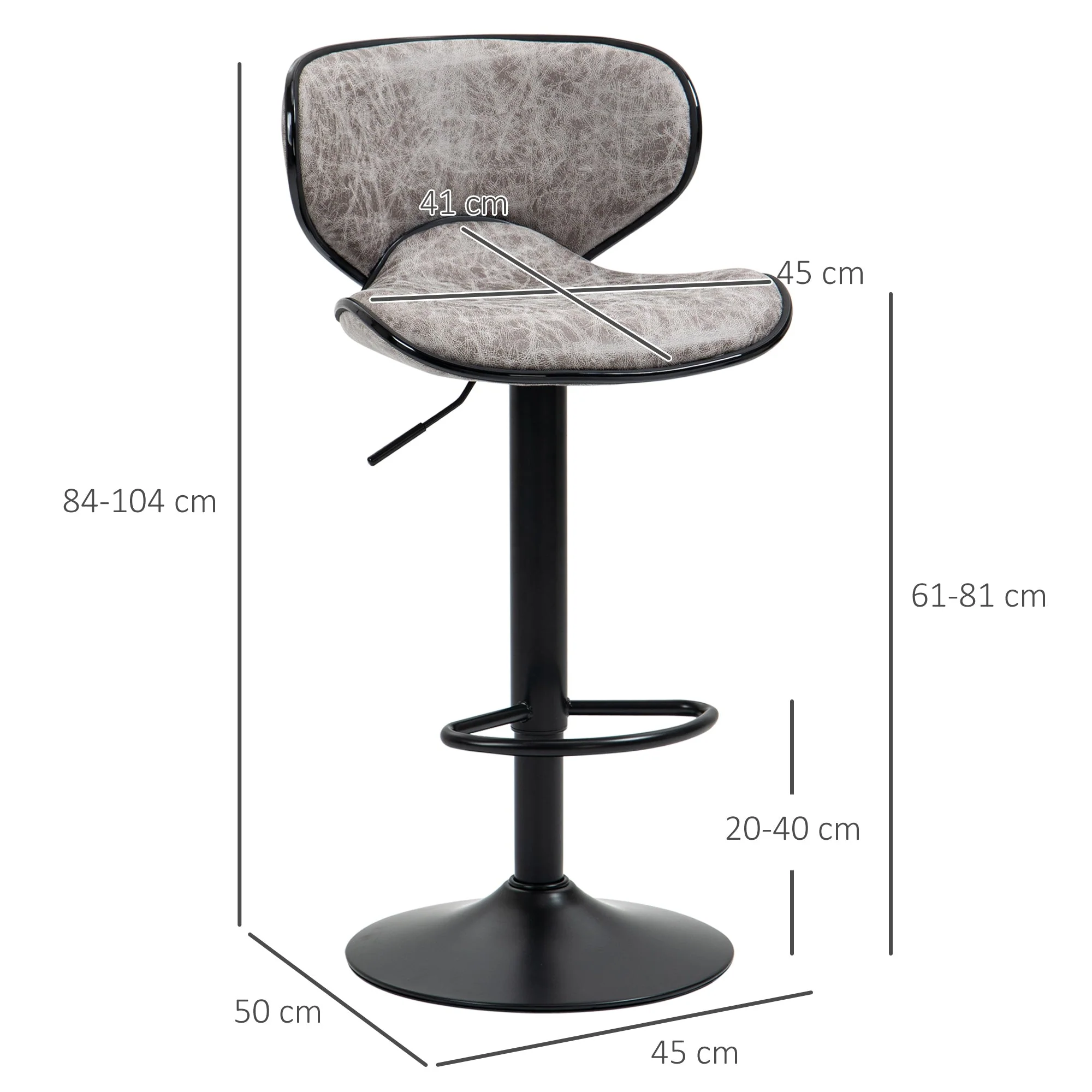 Bar Stool Set of 2 Microfiber Cloth Adjustable Height Armless Chairs with Swivel Seat - Image 3