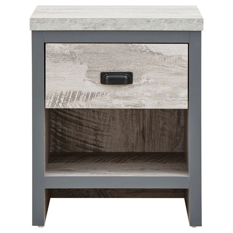 Boston Bedside Table Metal & Wood Grey 1 Shelf 1 Drawer - Image 5