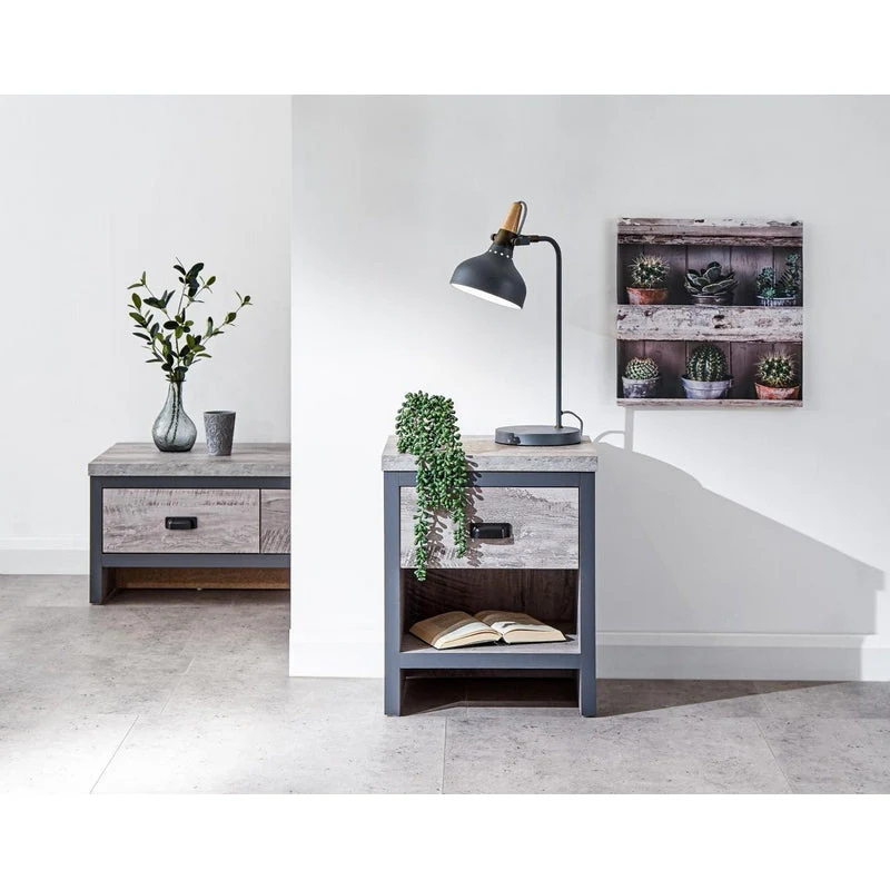 Boston Bedside Table Metal & Wood Grey 1 Shelf 1 Drawer - Image 6