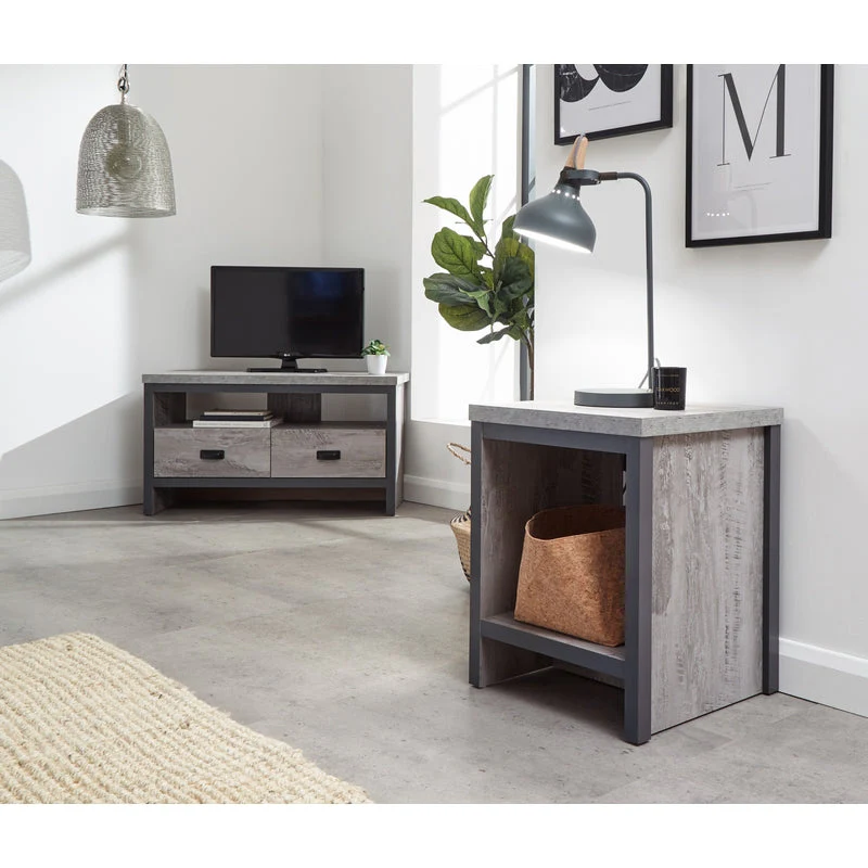 Boston Side Table Metal & Wood Grey 1 Shelf - Image 2