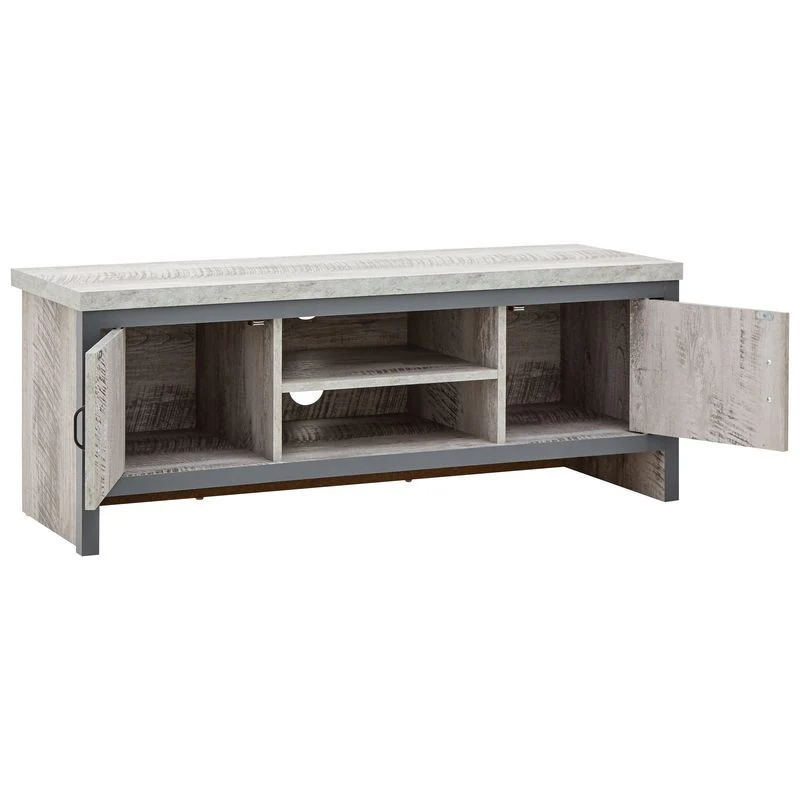 Boston TV Unit Metal & Wood Grey 2 Shelves 2 Doors - Image 3