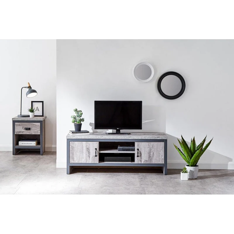 Boston TV Unit Metal & Wood Grey 2 Shelves 2 Doors - Image 6