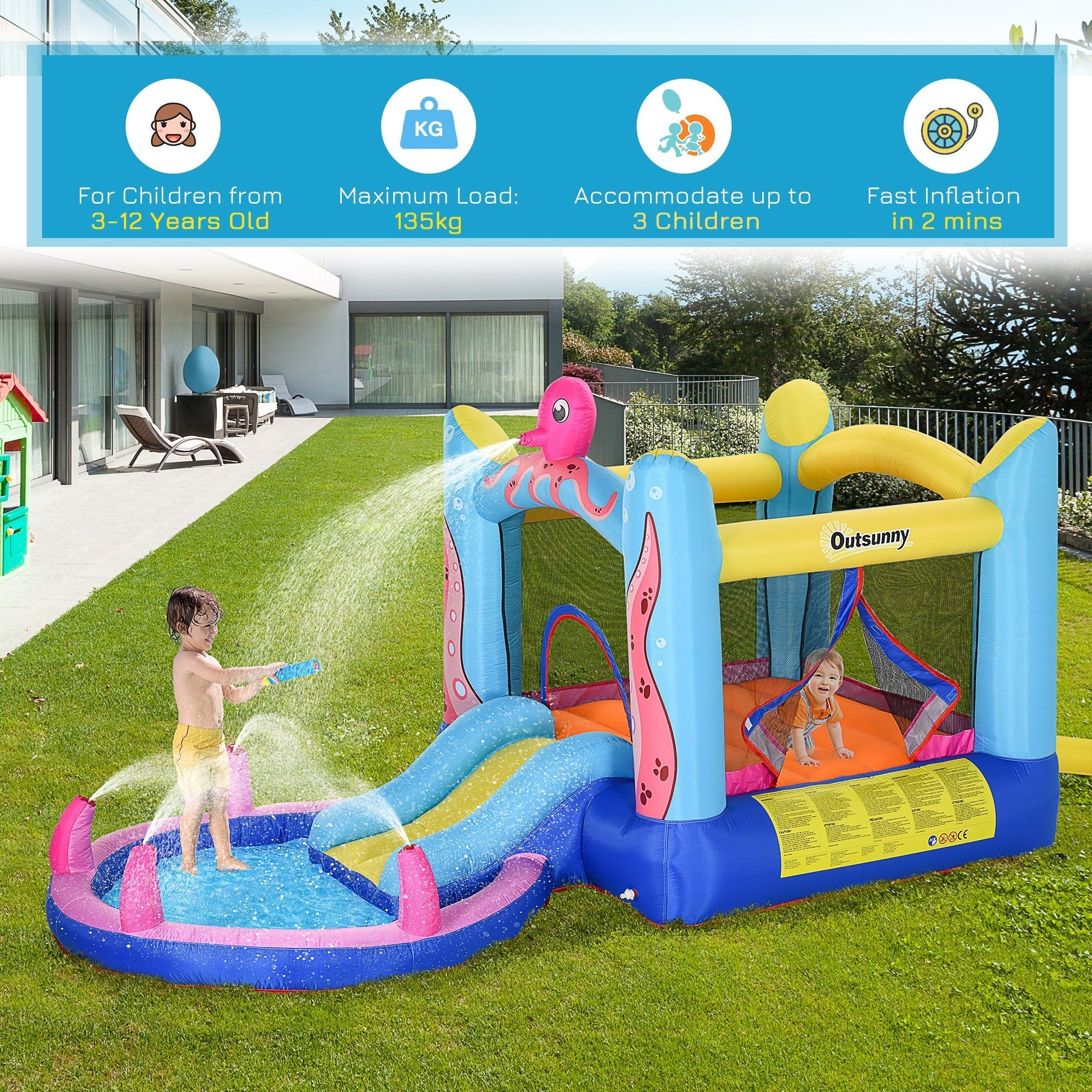 Bounce Castle Inflatable Trampoline Slide Pool Octopus Design 3.8 x 2 x 1.8m - Image 4