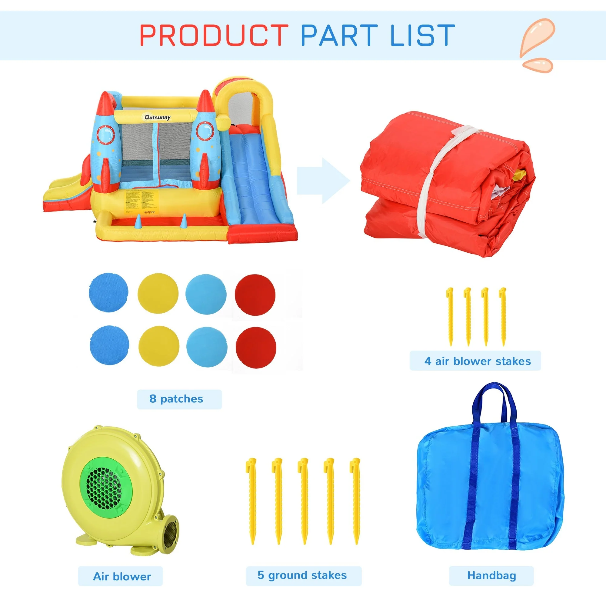 Bounce Castle Inflatable Trampoline Slide Pool Rocket Design 3.4 x 2.8 x 1.85m - Image 7