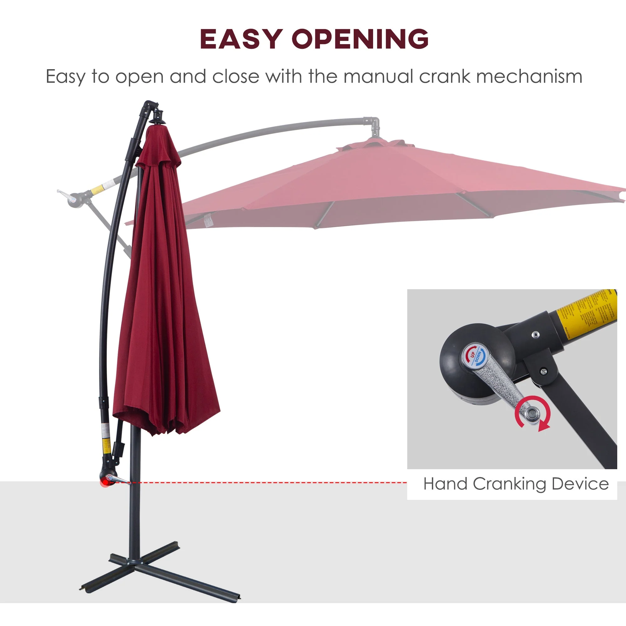Cantilever Umbrella Parasol Hanging Banana Steel Dark Green 3M Patio Wine Red - Image 4