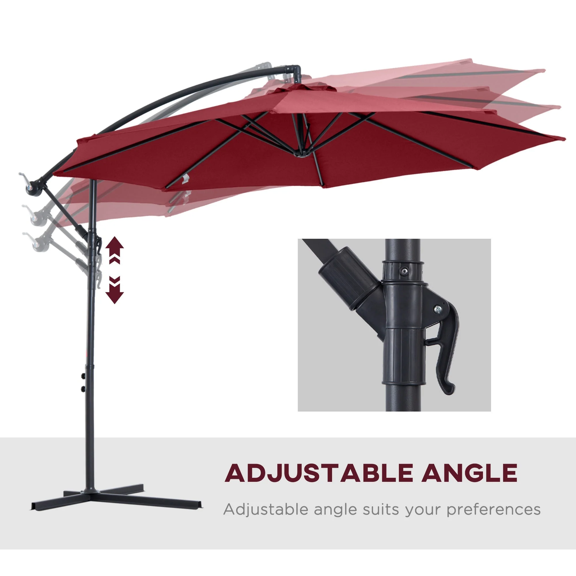 Cantilever Umbrella Parasol Hanging Banana Steel Dark Green 3M Patio Wine Red - Image 7